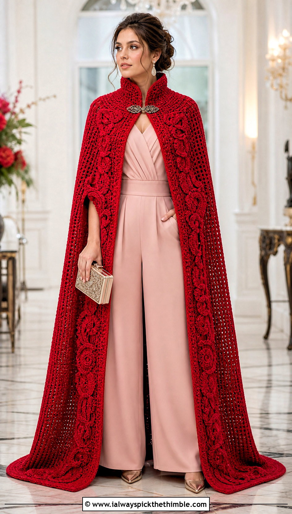 Royal Crochet Cape With Tailored Jumpsuit - 20 Fantasy Crochet Clothing and outfit ideas