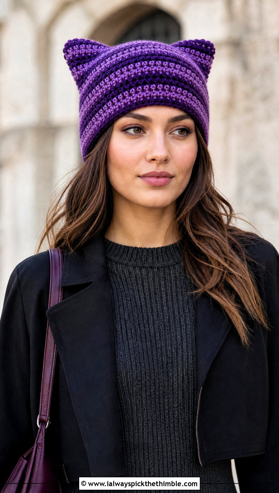 Royal Purple Clancy Crochet Beanie With Sweater Dress - 20 clancy beanie crochet outfit ideas
