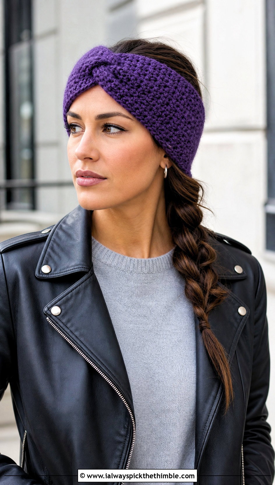 Royal Violet Twisted Ravencraft Crochet Earwarmer With Leather Jacket - 15 ravencraft crochet earwarmer outfit ideas