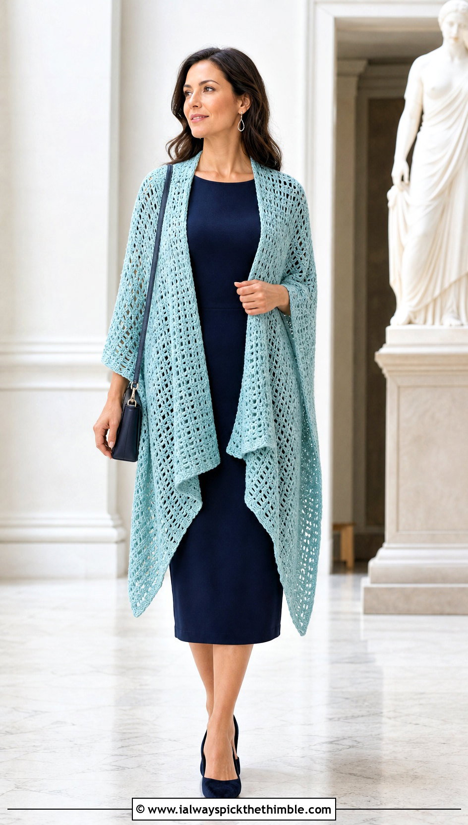 Ruana Crochet Poncho Shawl With Column Dress - 20 crochet poncho shawl outfit ideas