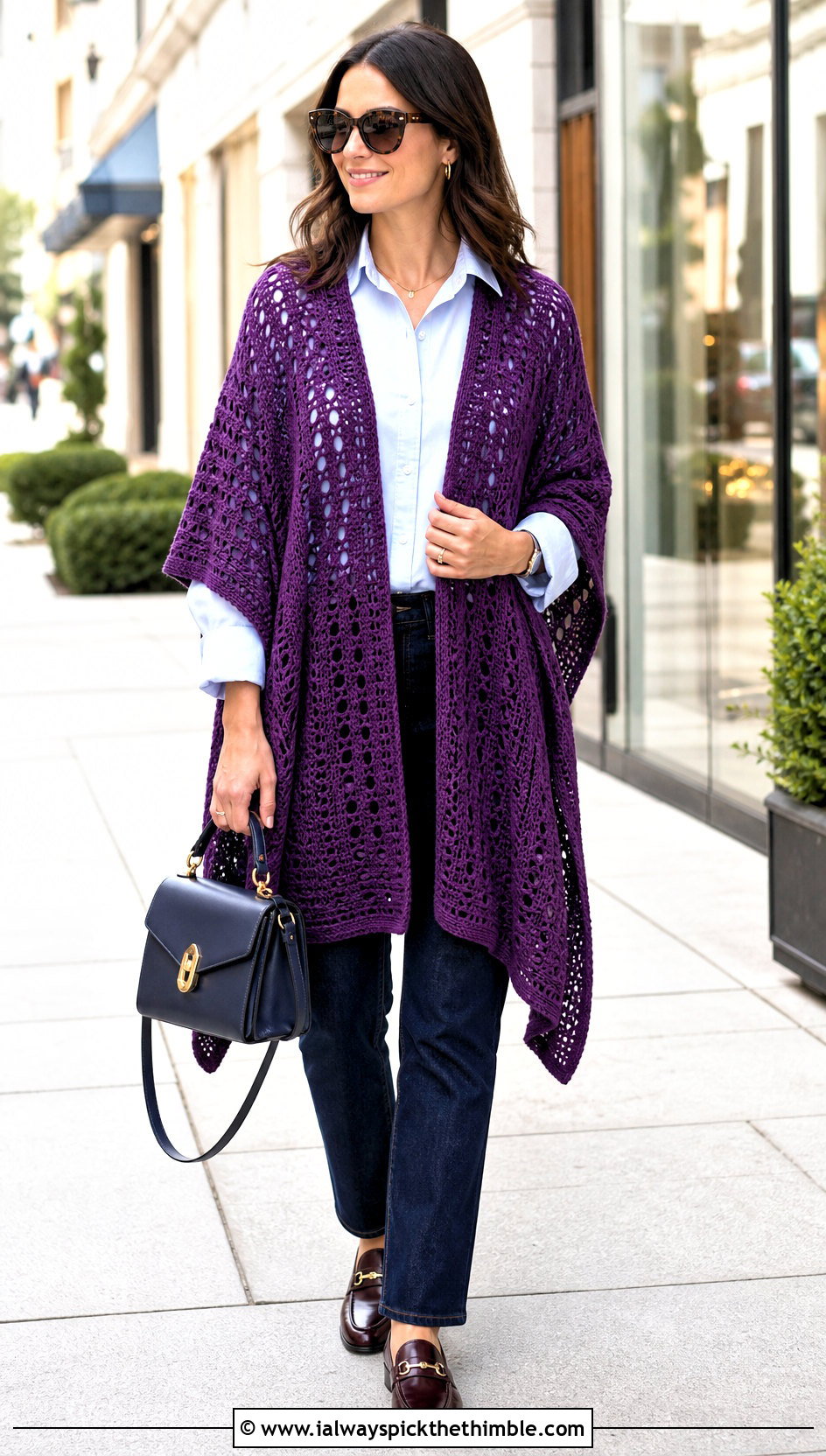 Ruana Crochet Poncho With Button Down Shirt - 20 Easy Simple Crochet Poncho outfit ideas