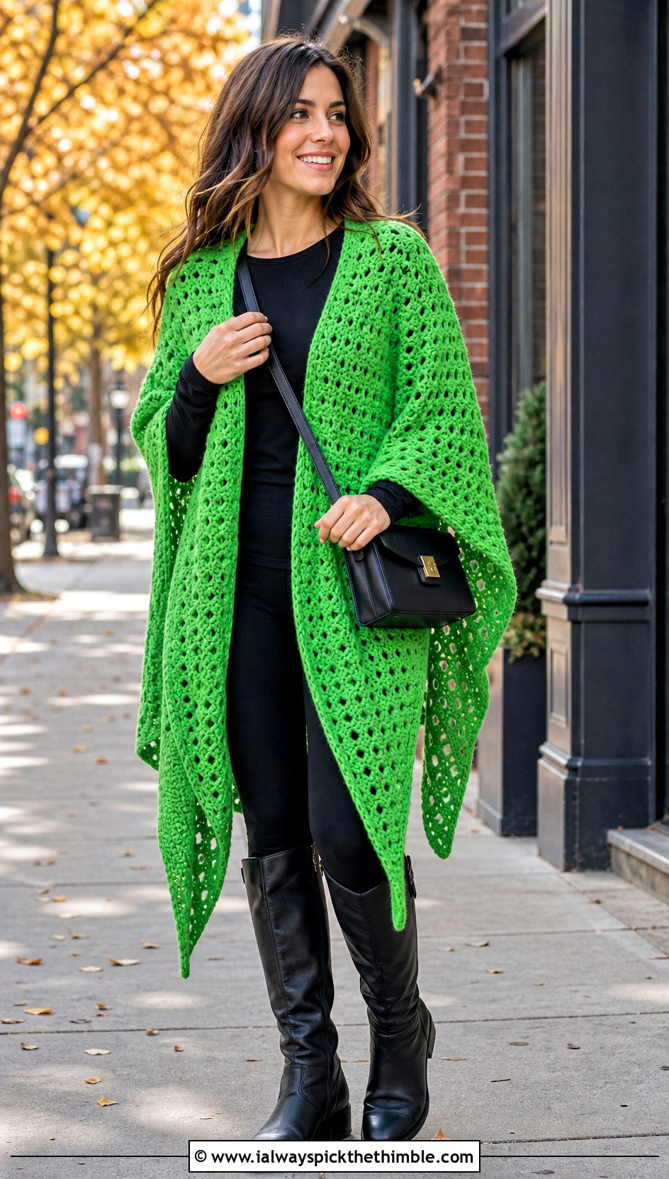 Ruana Crochet Wrap With Leggings And Boots - 20 simple crochet shawls and wraps outfit ideas