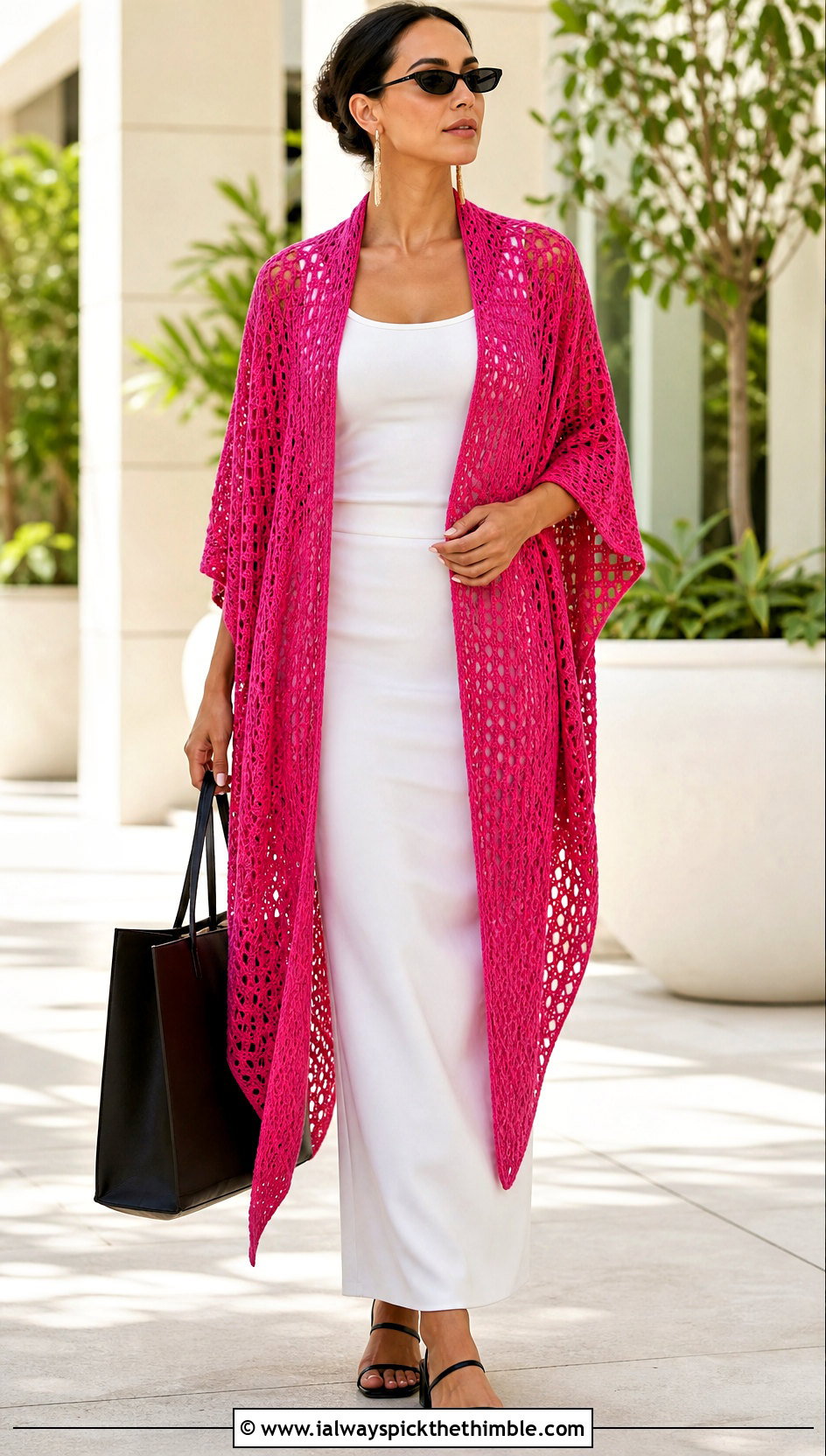Ruana Crochet Wrap With Tank Top And Column Skirt - 20 crochet summer wrap outfit ideas