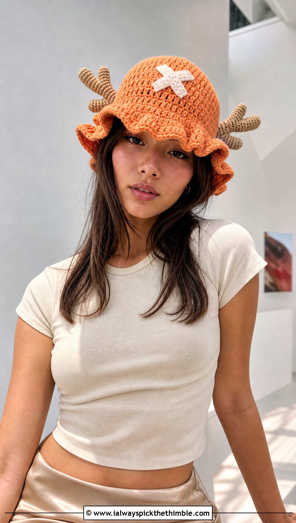 Ruffle Brim Chopper Crochet Hat With Satin Skirt And Baby Tee - 20 chopper crochet hat outfit ideas