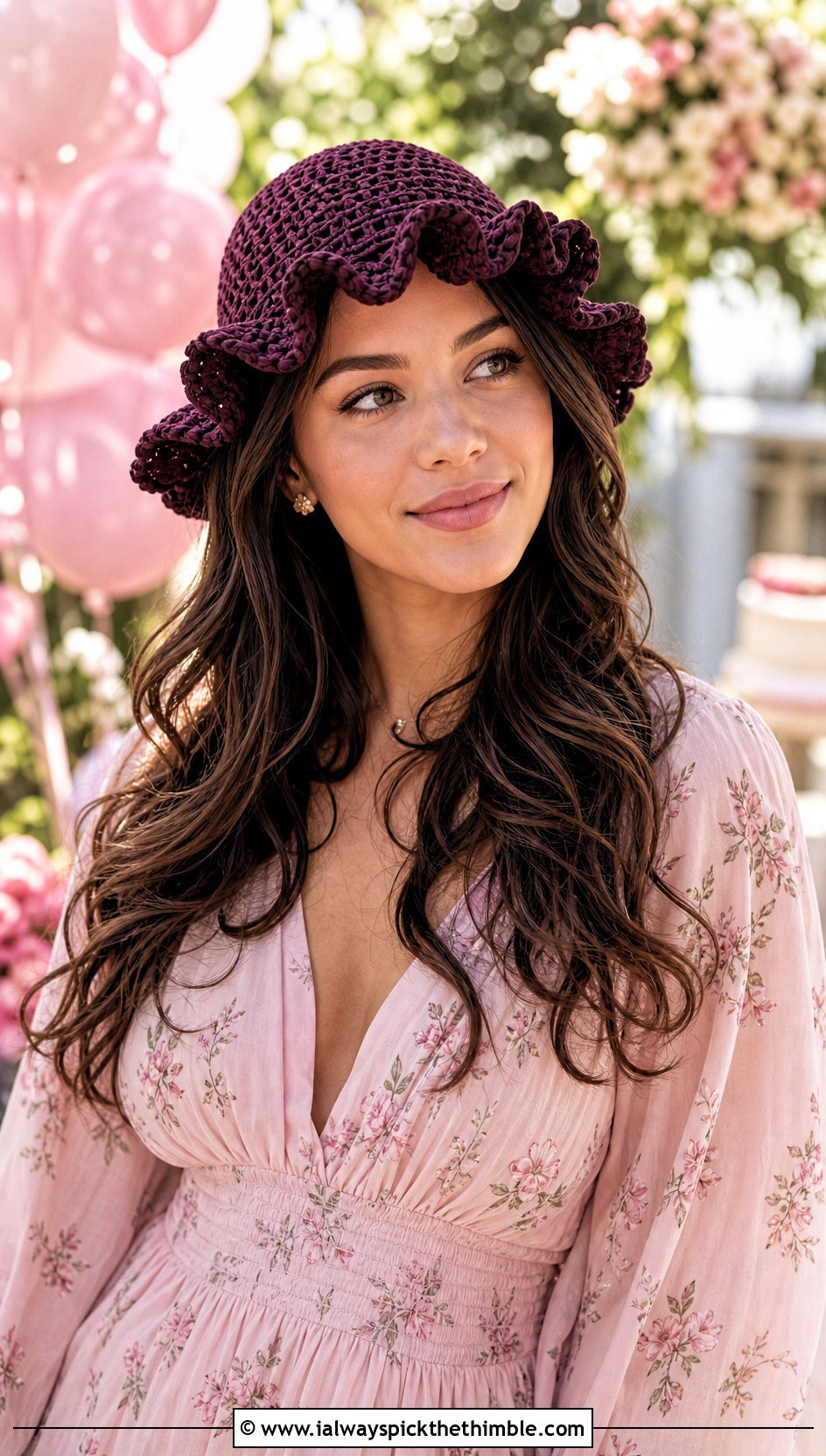Ruffle Brim Crochet Birthday Hat With Floral Maxi Dress - 20 crochet birthday hat outfit ideas