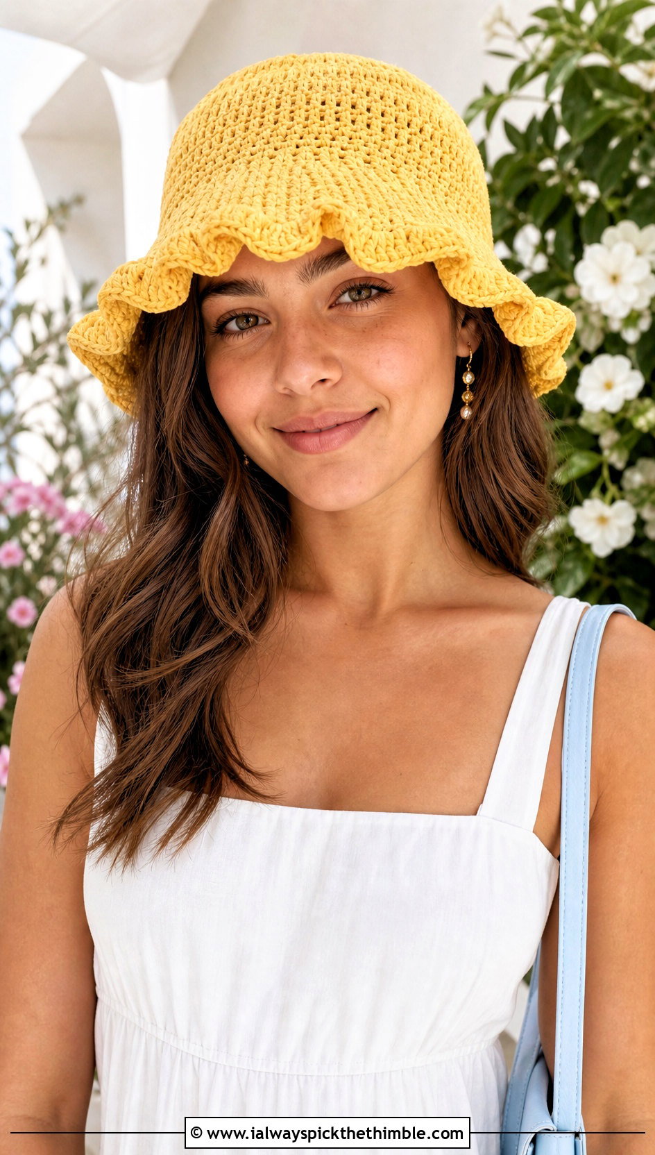 Ruffle Brim Crochet Bucket Hat With Sundress - 25 crochet bucket hats outfit ideas