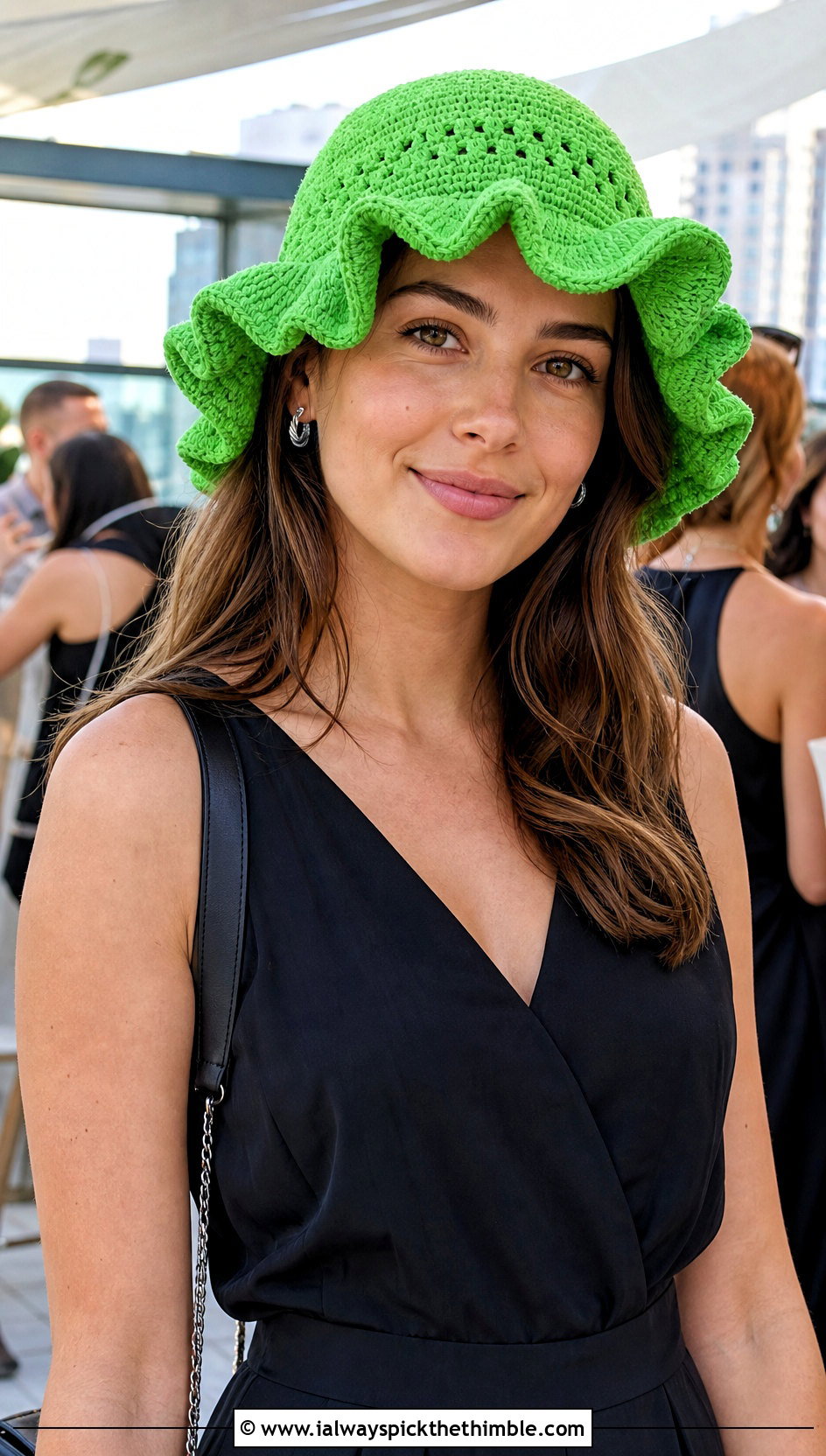 Ruffle Brim Crochet Hat With Jumpsuit - 25 one piece crochet hat outfit ideas