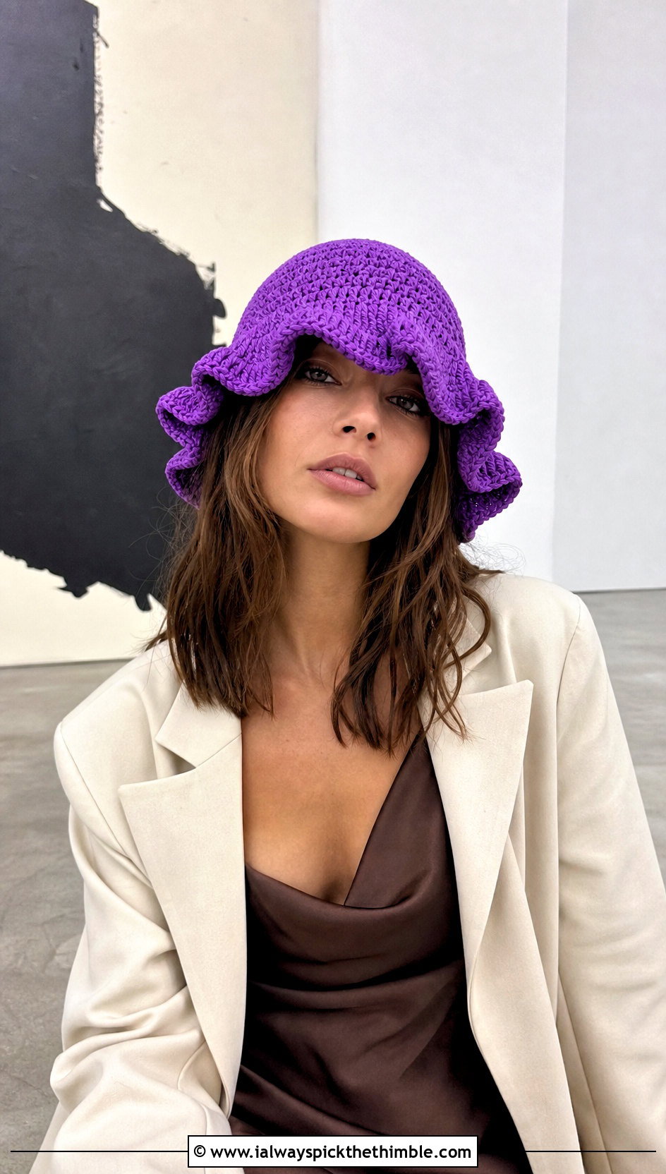Ruffle Brim Crocheted Bucket Hat With Slip Dress - 25 Crocheted Bucket Hat outfit ideas