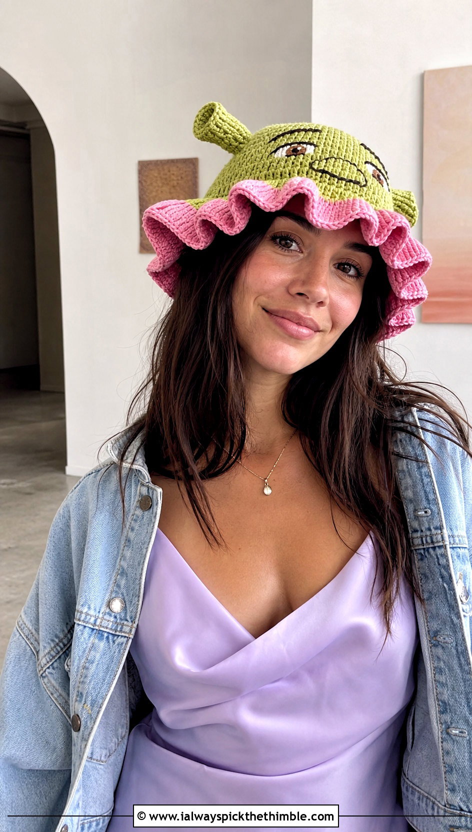 Ruffle Brim Shrek Crochet Bucket Hat With Slip Dress - 20 shrek crochet bucket hat outfit ideas