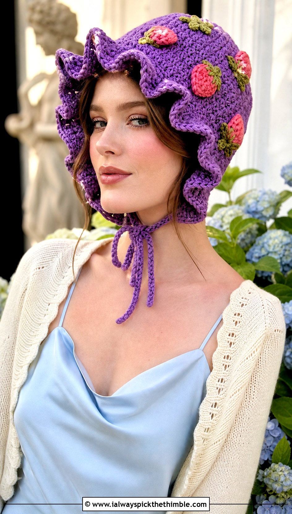 Ruffle Brim Strawberry Shortcake Crochet Bonnet With Slip Dress - 20 Strawberry Shortcake Crochet Hat outfit ideas
