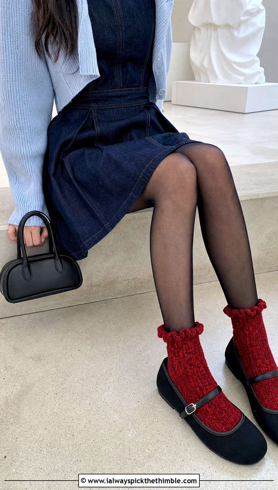 Ruffle Cuff Crochet Fluffy Socks With Mary Jane Flats - 20 Crochet Fluffy Socks outfit ideas