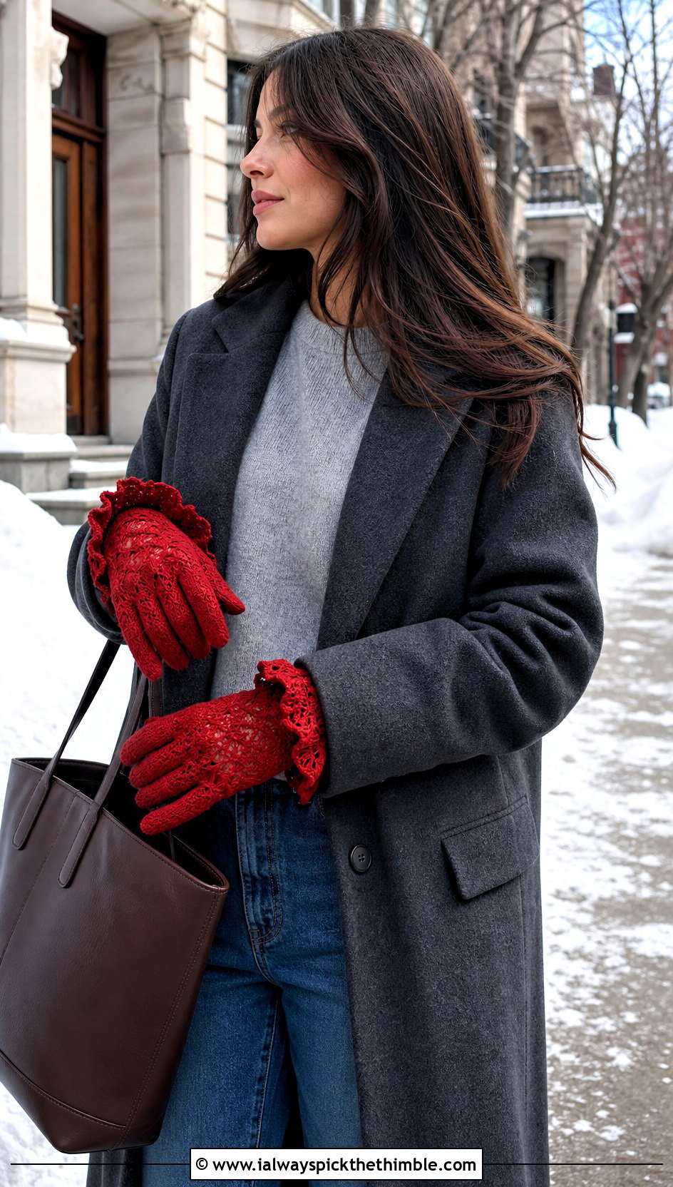 Ruffle Cuff Crochet Lace Gloves With Sweater And Jeans - 20 lace crochet gloves outfit ideas