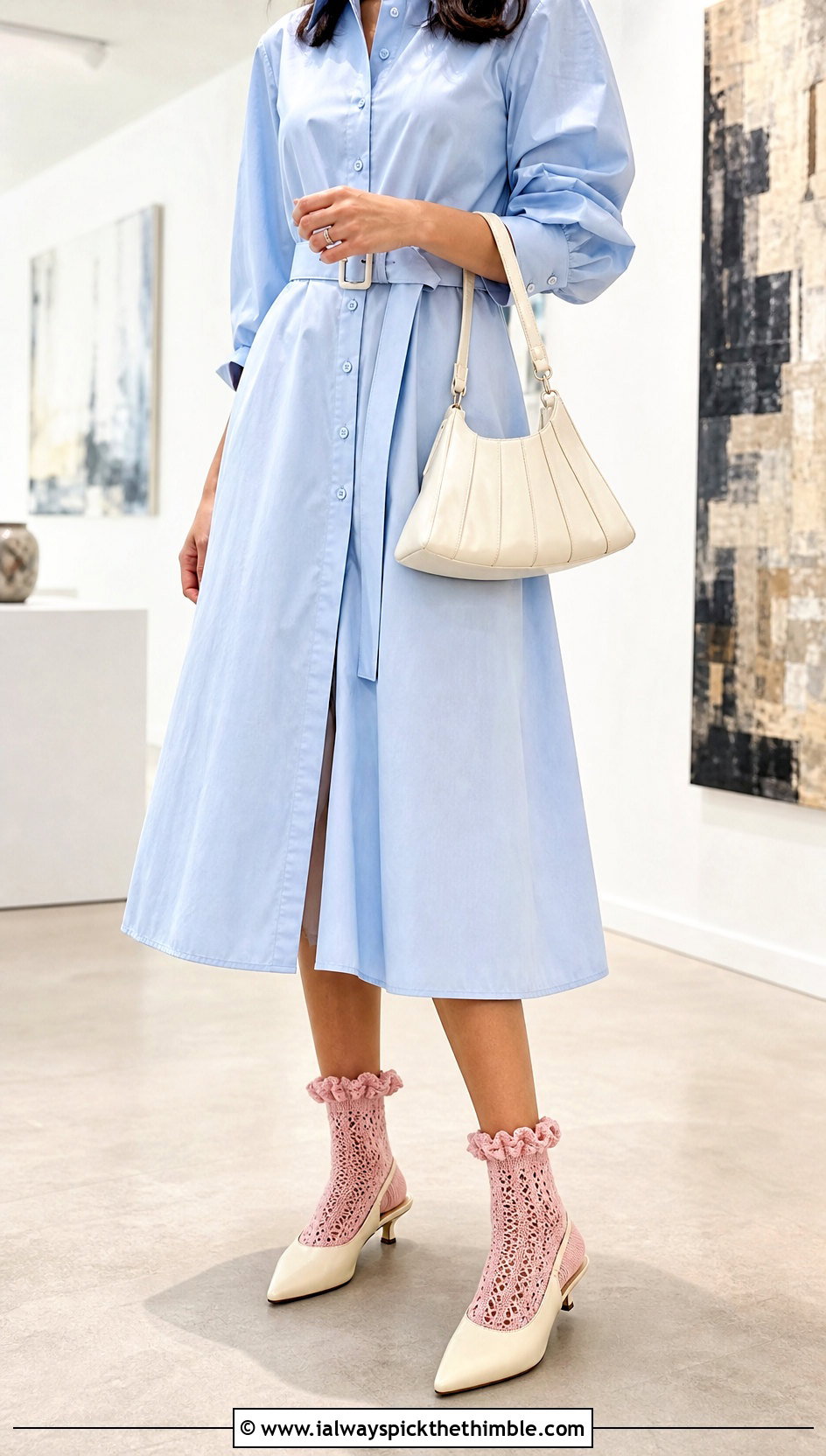 Ruffle Cuff Crochet Socks With Slingbacks And Shirt Dress - 25 easy crocheted socks outfit ideas