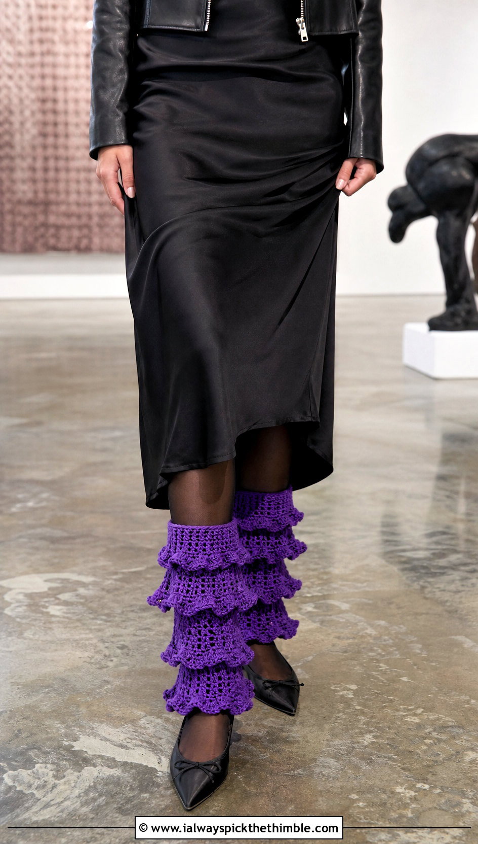 Ruffle Edge Crochet Leg Warmers With Satin Slip Dress - 15 Crochet Clothes Leg Warmers outfit ideas