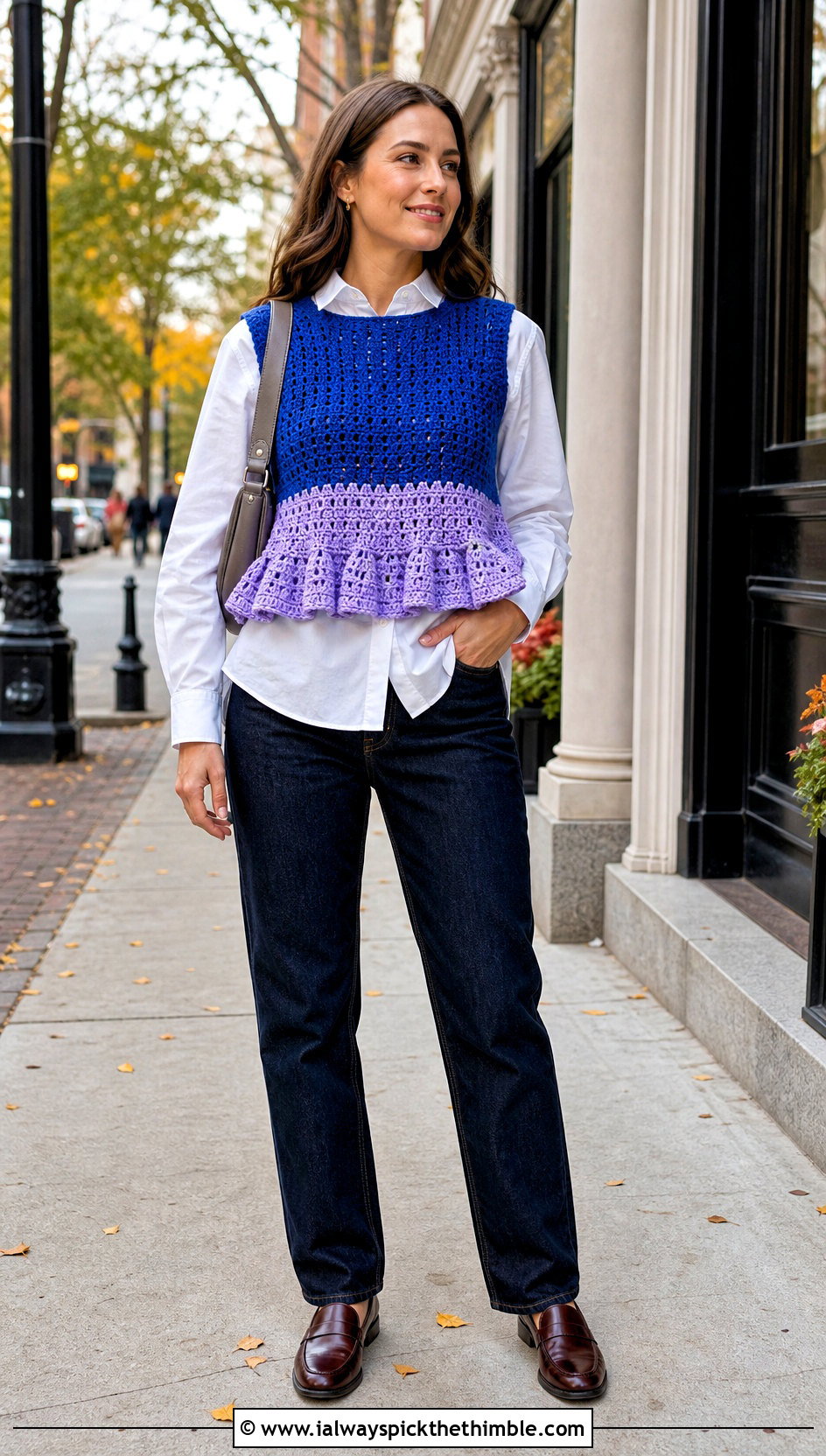 Ruffle Hem Crochet Vest Top With Poplin Shirt - 25 crochet top with ruffles outfit ideas