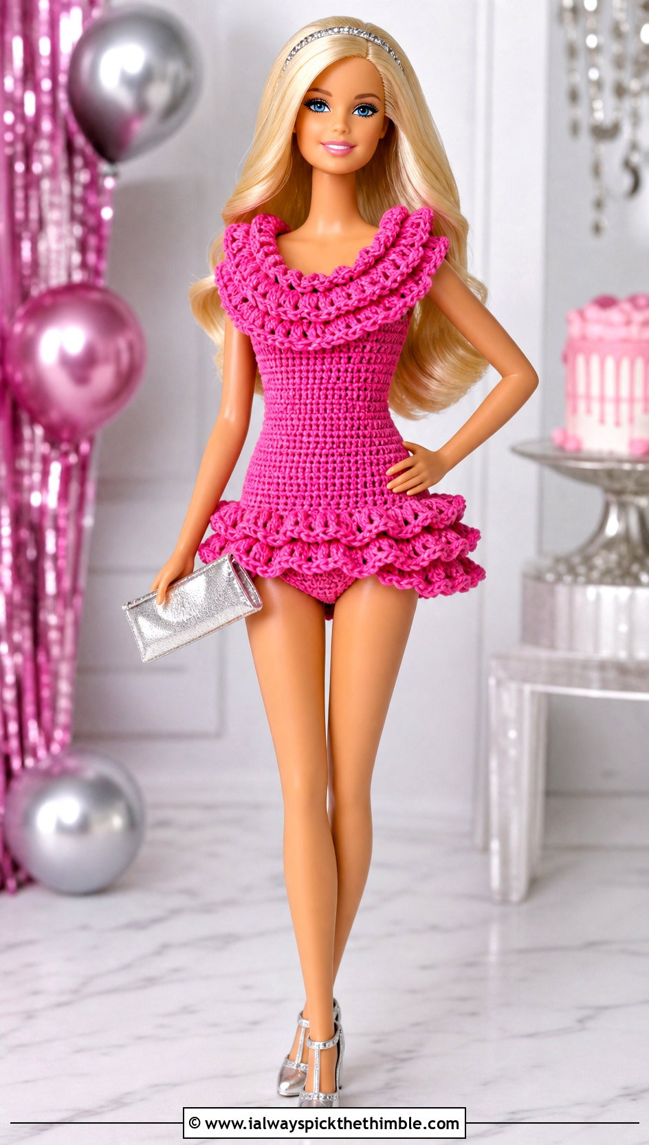 Ruffle Party Crochet Doll Dress And Bow Panties With Metallic Shoes - 15 crochet doll dress & panties outfit ideas