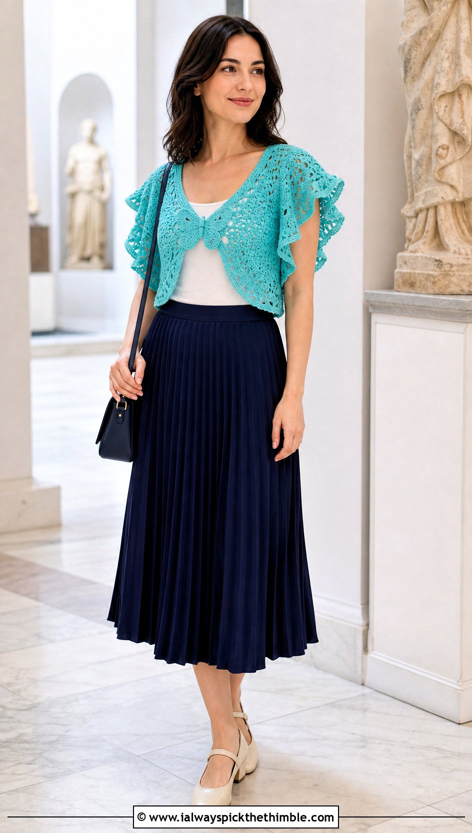 Ruffle Sleeve Crochet Butterfly Shrug With Pleated Skirt - 15 Crochet Butterfly Shrug outfit ideas