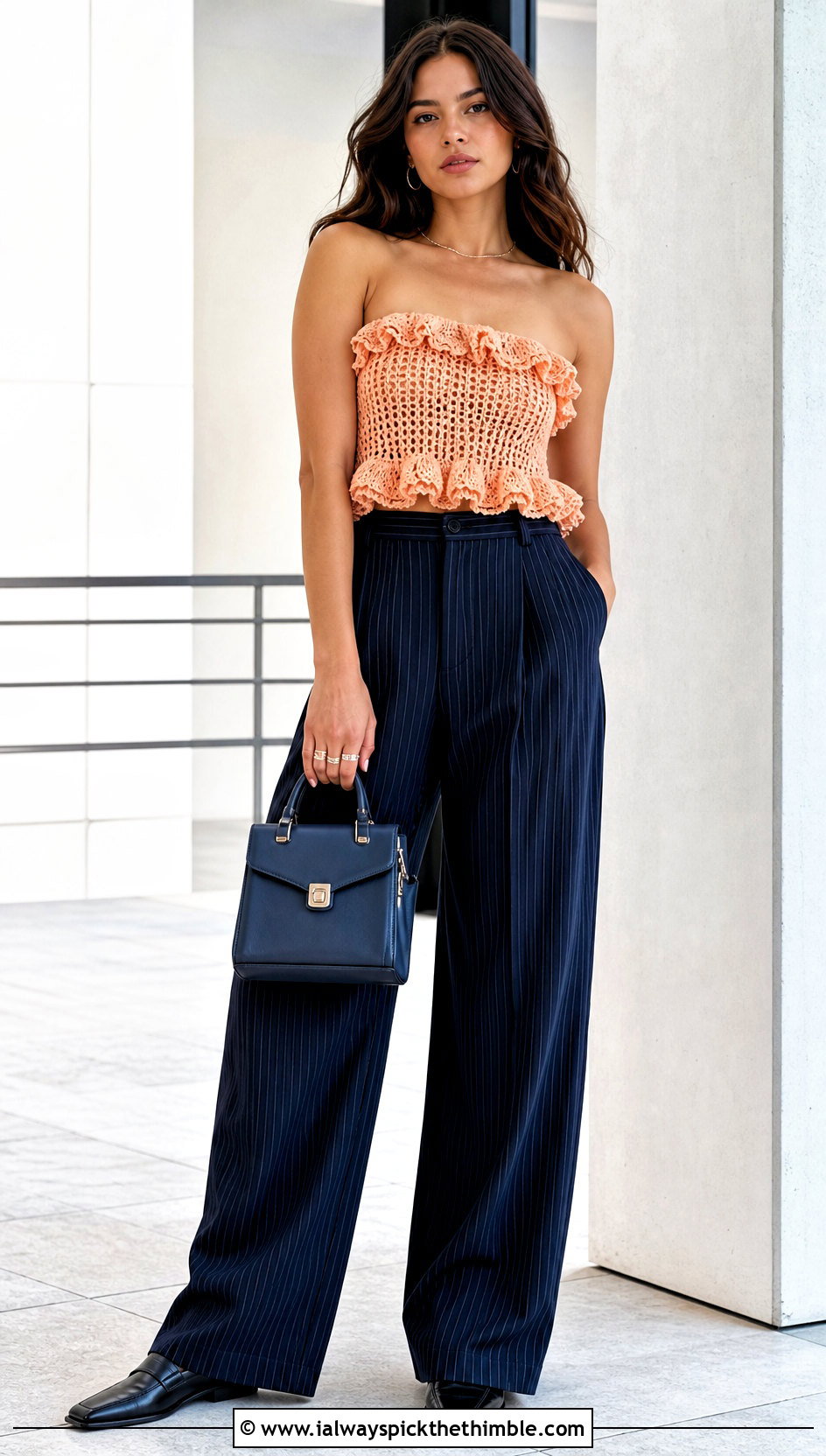 Ruffle Tube Crochet Fairy Grunge Top With Pinstripe Pants - 20 Crochet Fairy Grunge Top outfit ideas