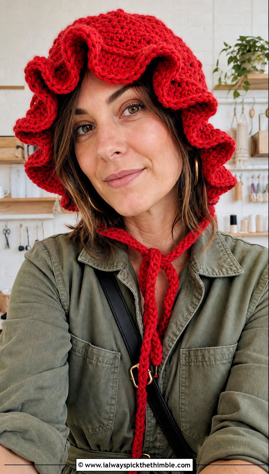 Ruffled Brim Bonnet With Utility Jumpsuit - 25 crochet bonnets outfit ideas