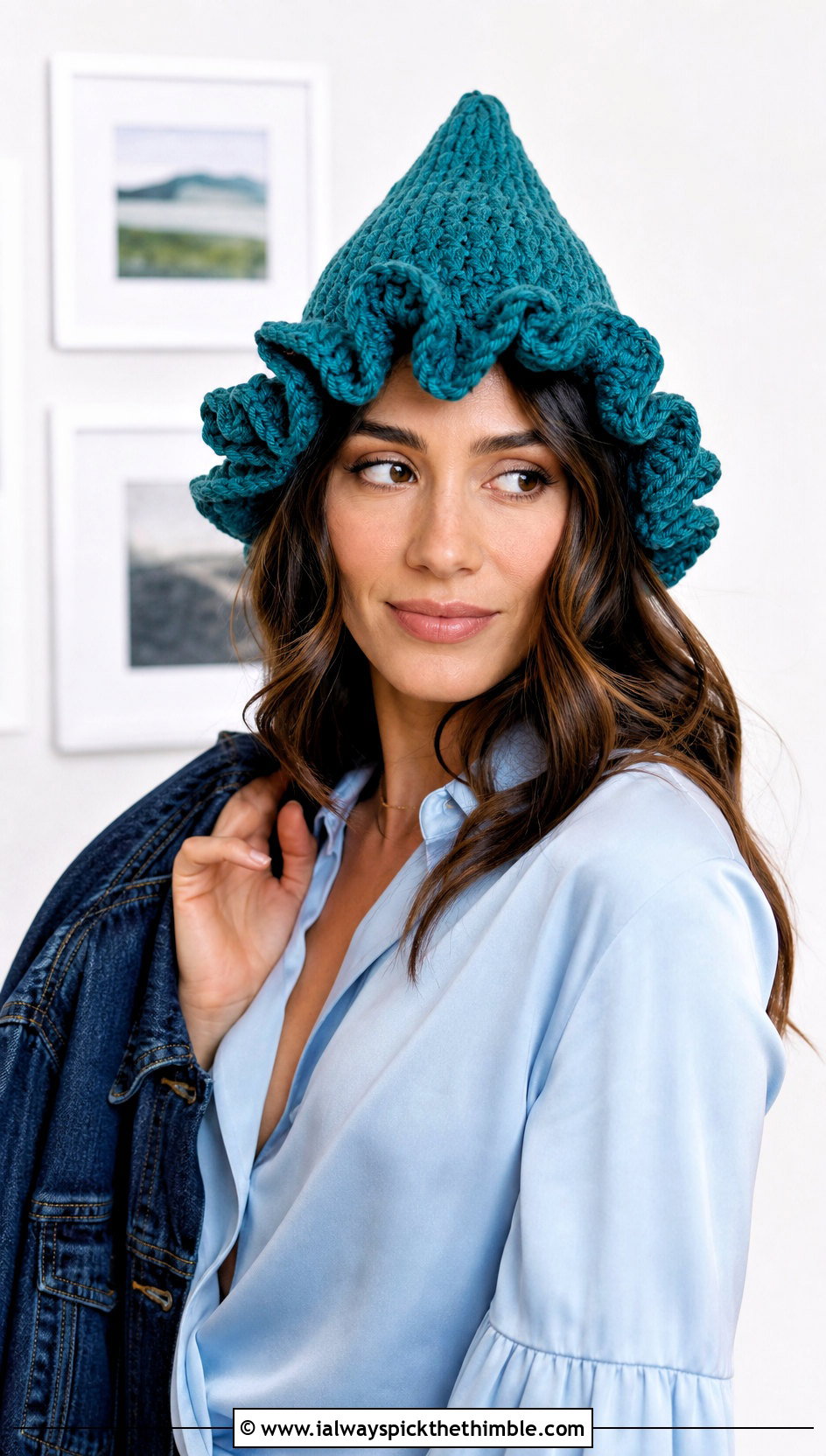 Ruffled Brim Crochet Cindy Lou Who Hat With Satin Blouse - 20 Crochet Cindy Lou Who Hat outfit ideas