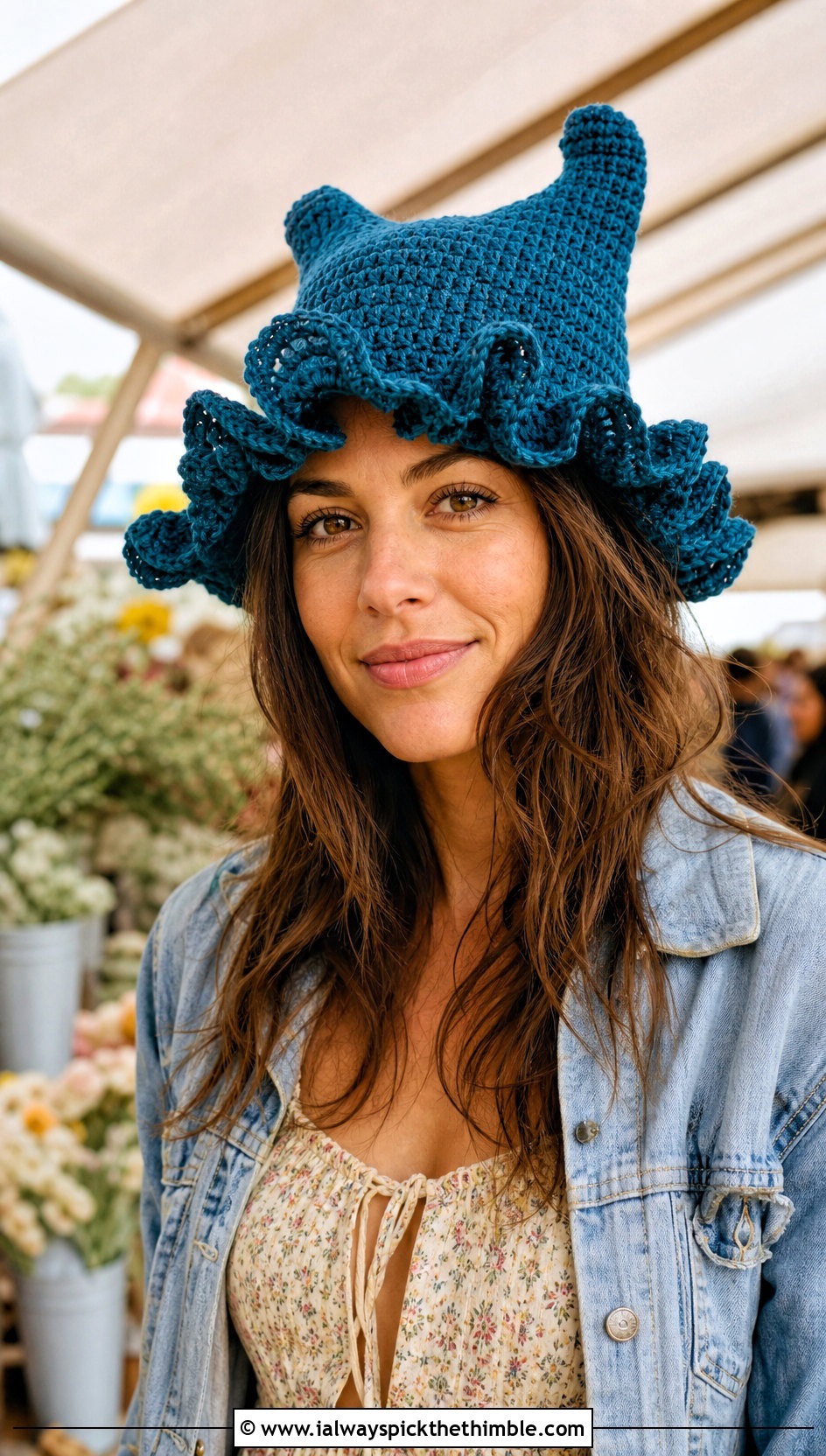 Ruffled Brim Crochet Clown Hat With Prairie Dress - 20 crochet clown hat outfit ideas