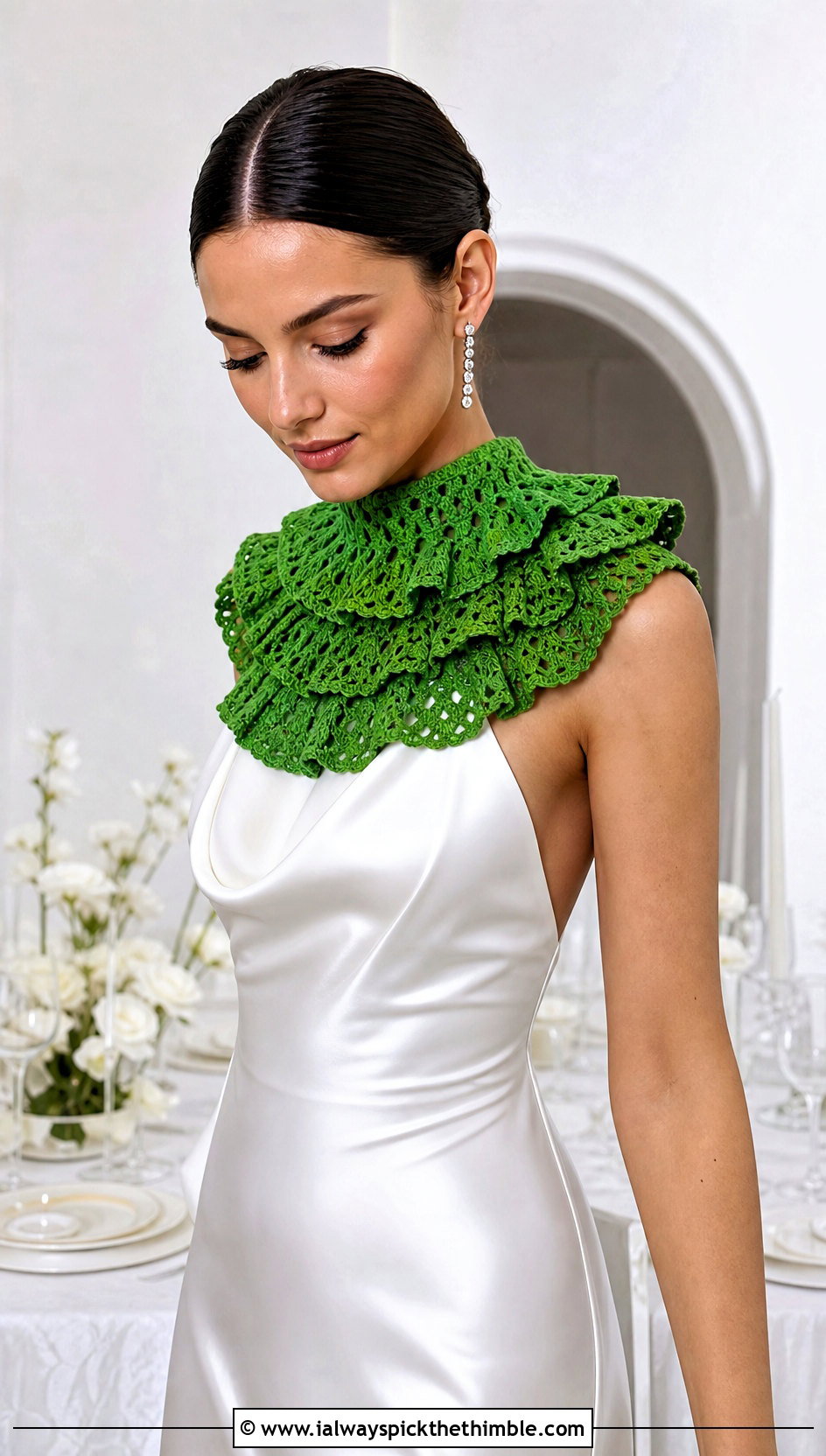 Ruffled Crochet Collar With Bias Cut Satin Wedding Dress - 15 crochet collar for wedding dress diy outfit ideas
