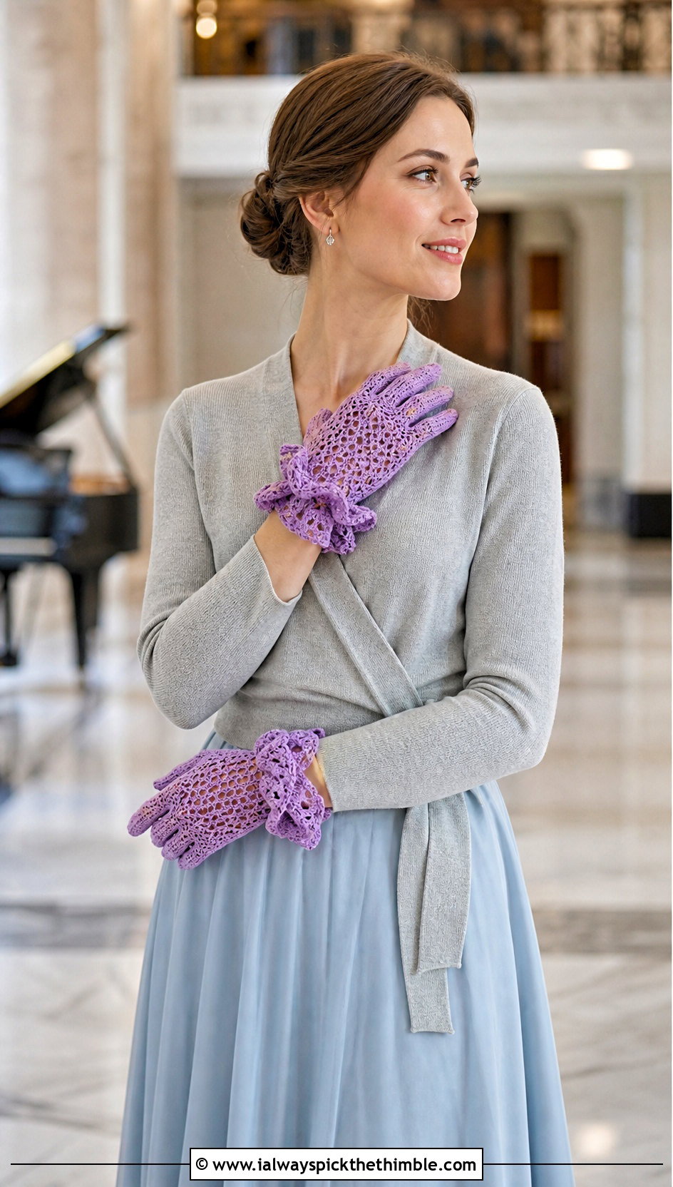 Ruffled Crochet Gloves With Ballet Inspired Outfit - 20 crochet glove outfit ideas