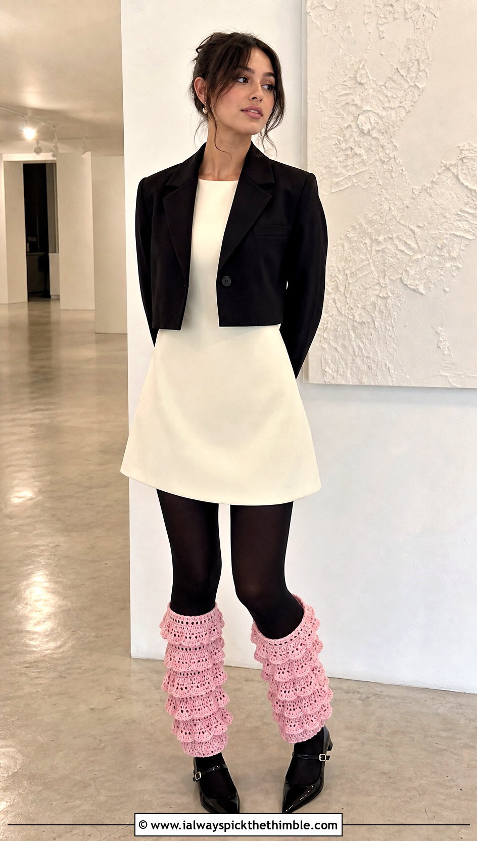 Ruffled Crochet Leg Warmers With A Mini Dress - 25 crochet leg warmer outfit ideas