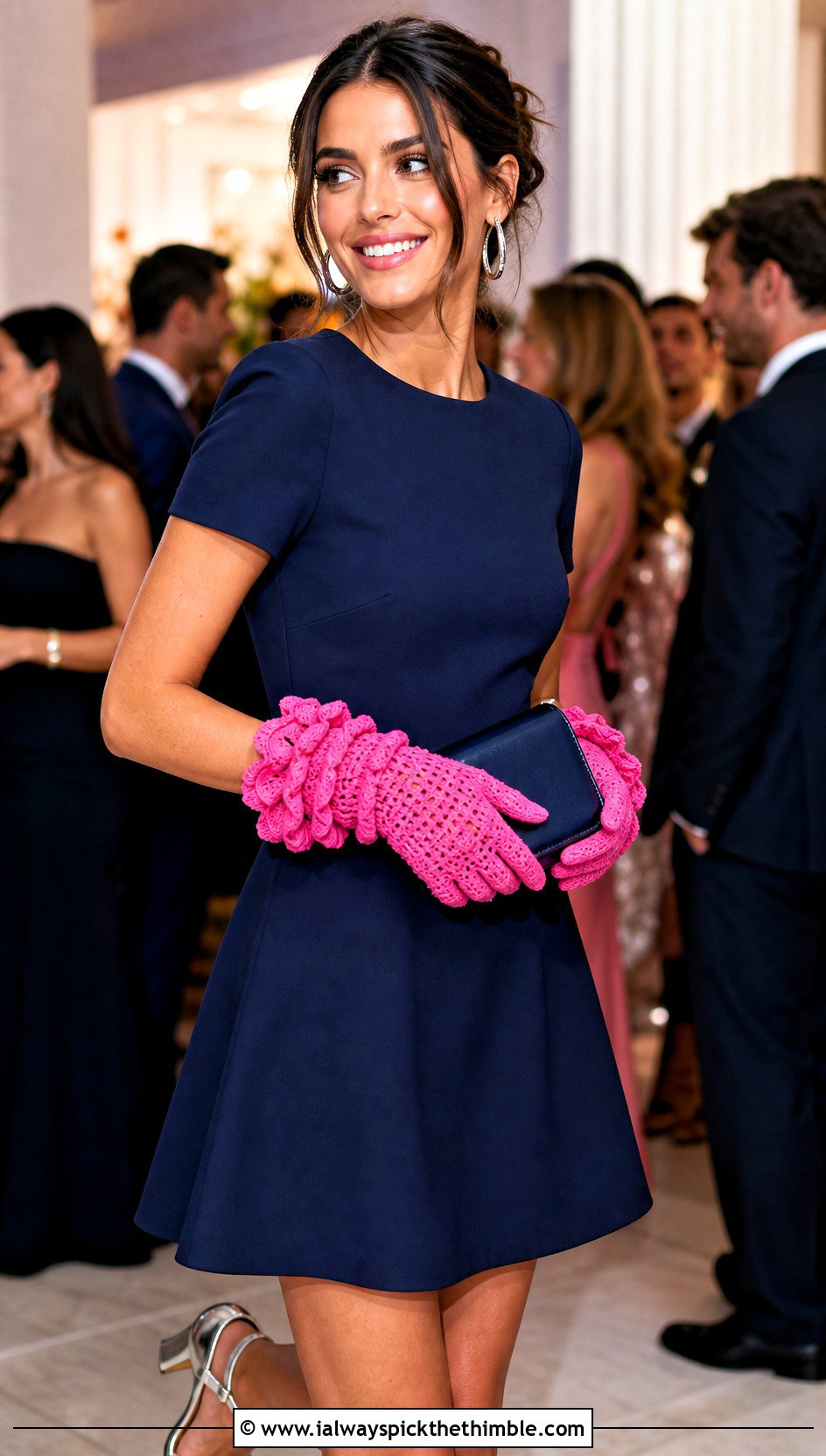 Ruffled Cuff Crochet Gloves With A Party Mini Dress - 20 Vintage Crochet Gloves outfit ideas