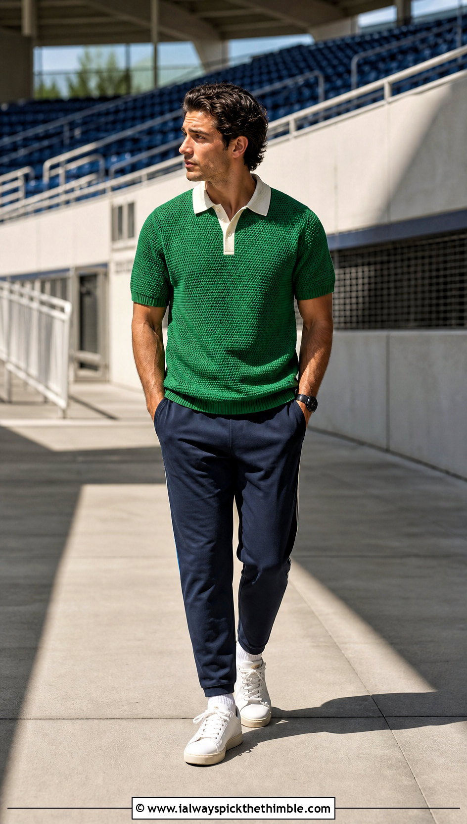Rugby Collar Crochet Shirt With Track Pants - 15 Mens Crochet Collared Shirt outfit ideas