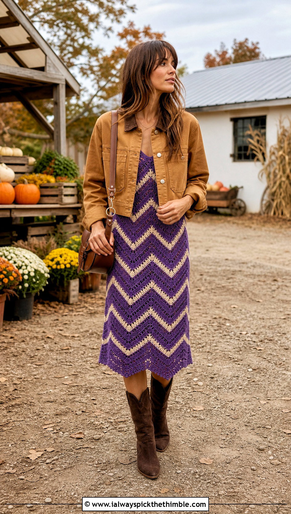 Rustic Chevron Crochet Dress With Western Boots - 15 Rustic Crochet Dress Design outfit ideas