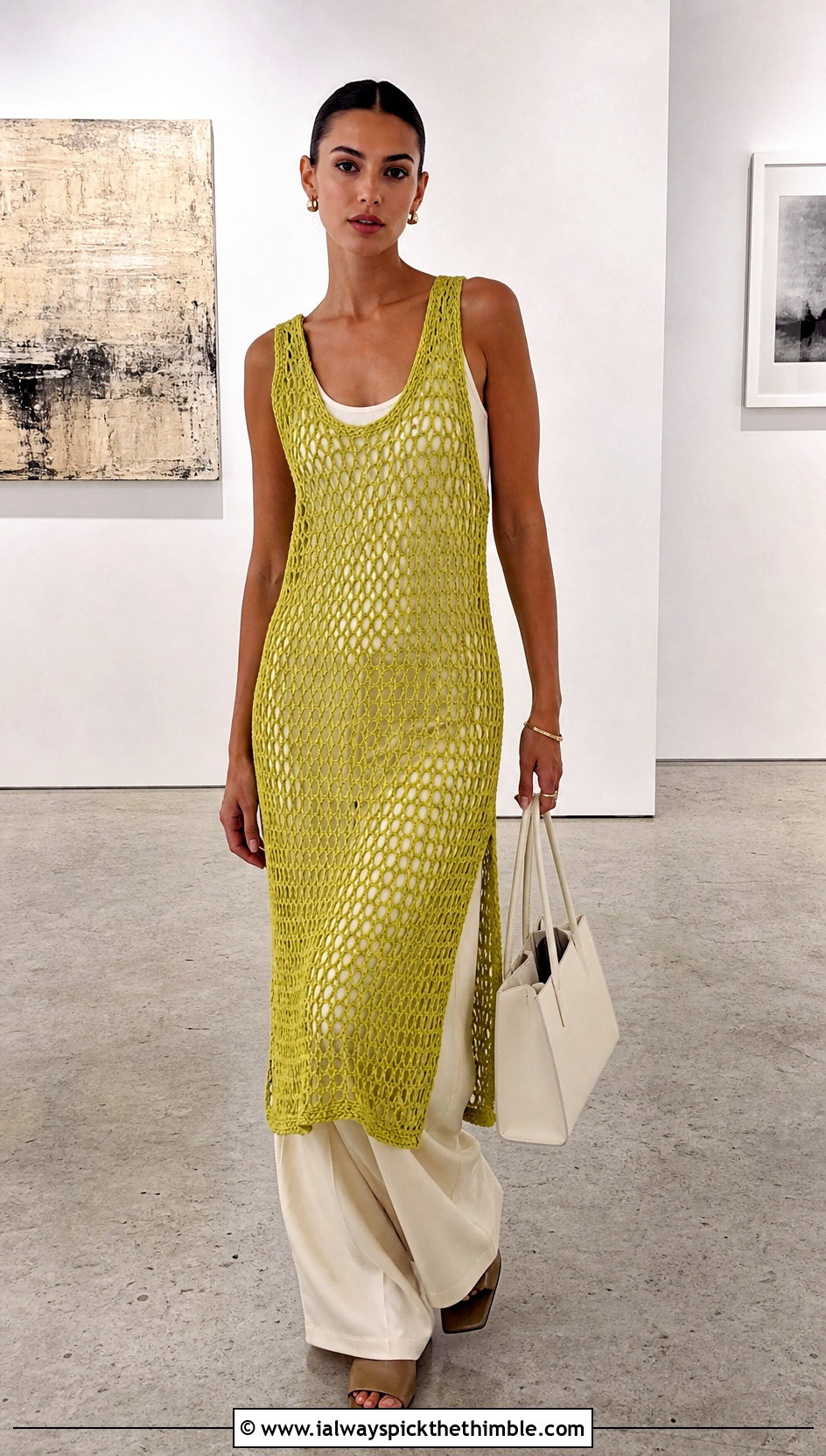 Rustic Mesh Crochet Tank Dress With Wide Leg Pants - 15 Rustic Crochet Dress Design outfit ideas