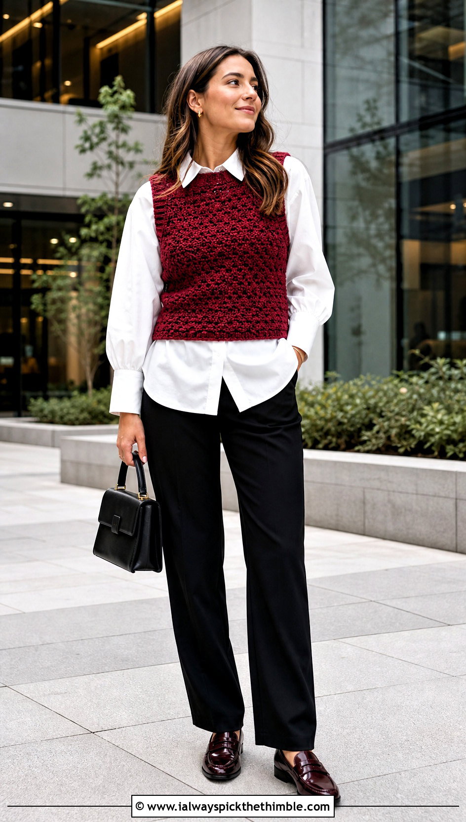 Rustic Red Crochet Vest Top With White Button Down Shirt - 15 rustic red crochet top outfit ideas