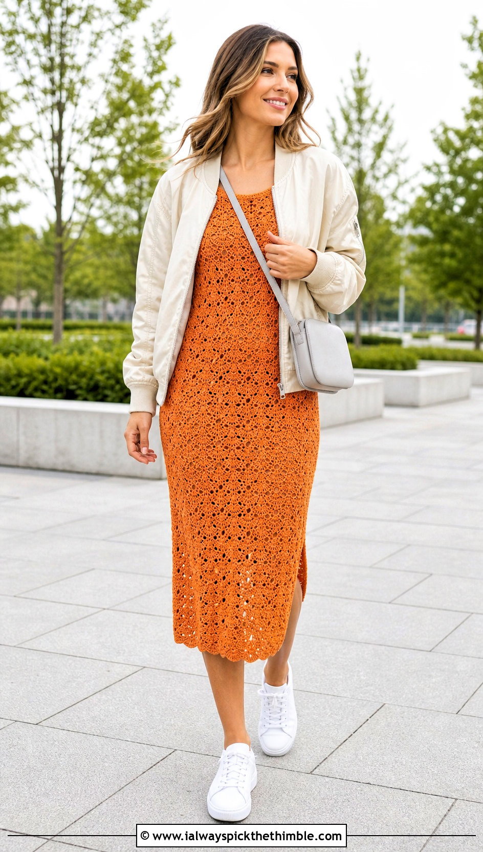 Rustic Shell Stitch Crochet Dress With White Sneakers - 15 Rustic Crochet Dress Design outfit ideas