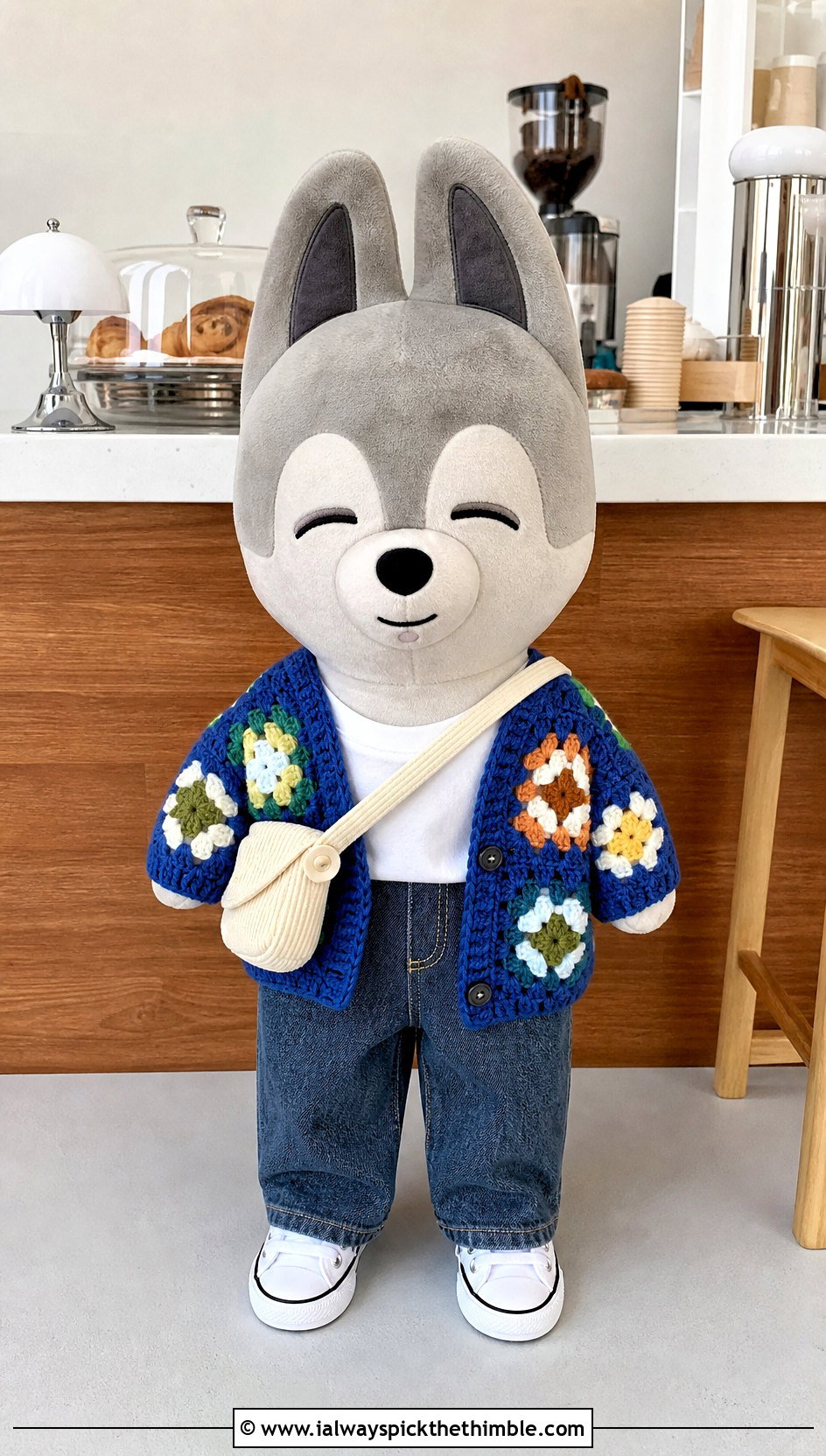 SKZOO Crochet Granny Square Cardigan With Denim - 25 skzoo crochet outfits ideas