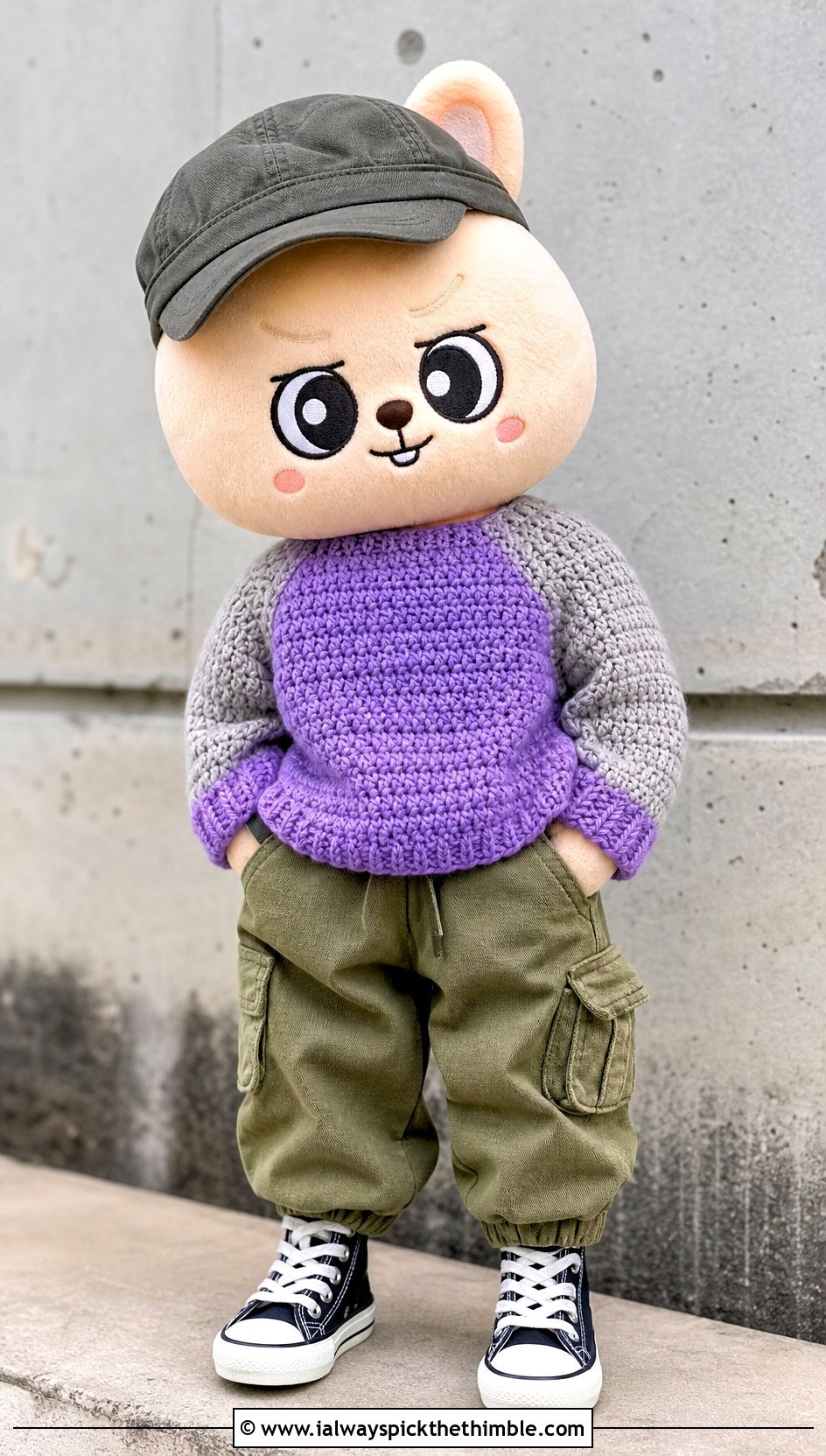 SKZOO Crochet Raglan Sweater With Cargo Pants - 25 skzoo crochet outfits ideas