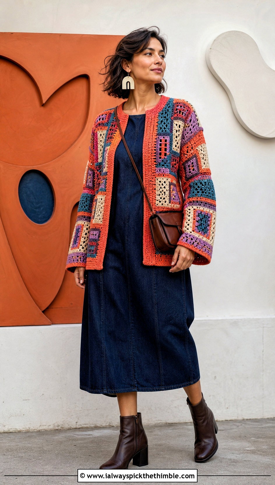 Sabine Wren Patchwork Crochet Jacket With Denim Dress - 20 Star Wars Crochet Clothes and outfit ideas