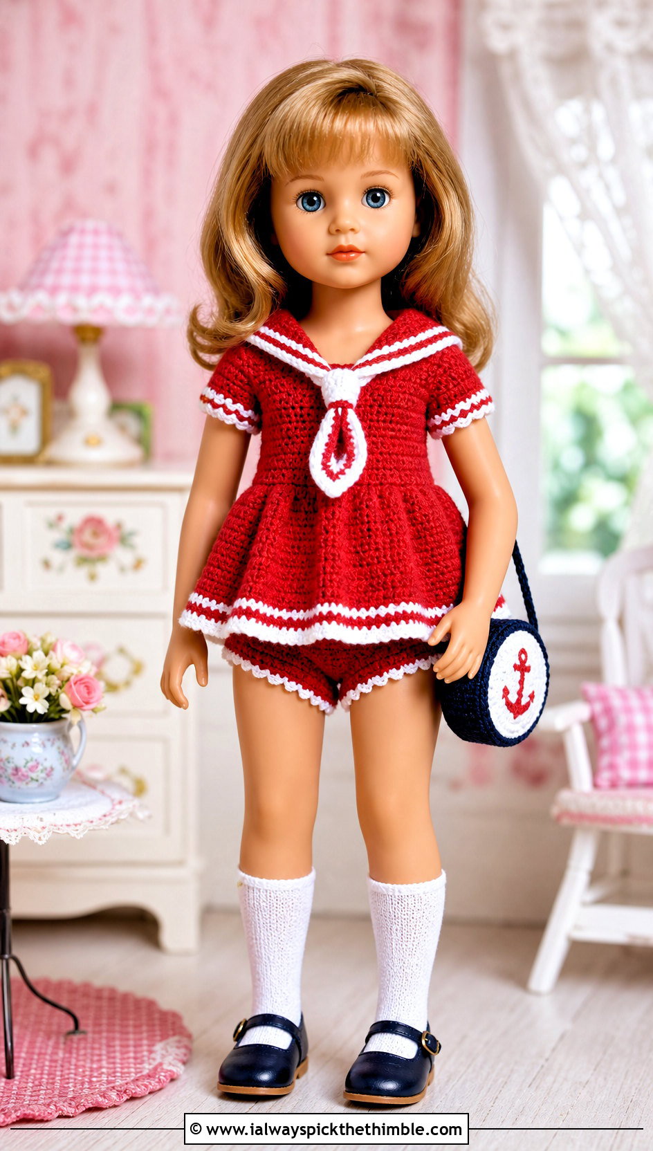 Sailor Collar Crochet Doll Dress And Picot Panties With Knee Socks - 15 crochet doll dress & panties outfit ideas