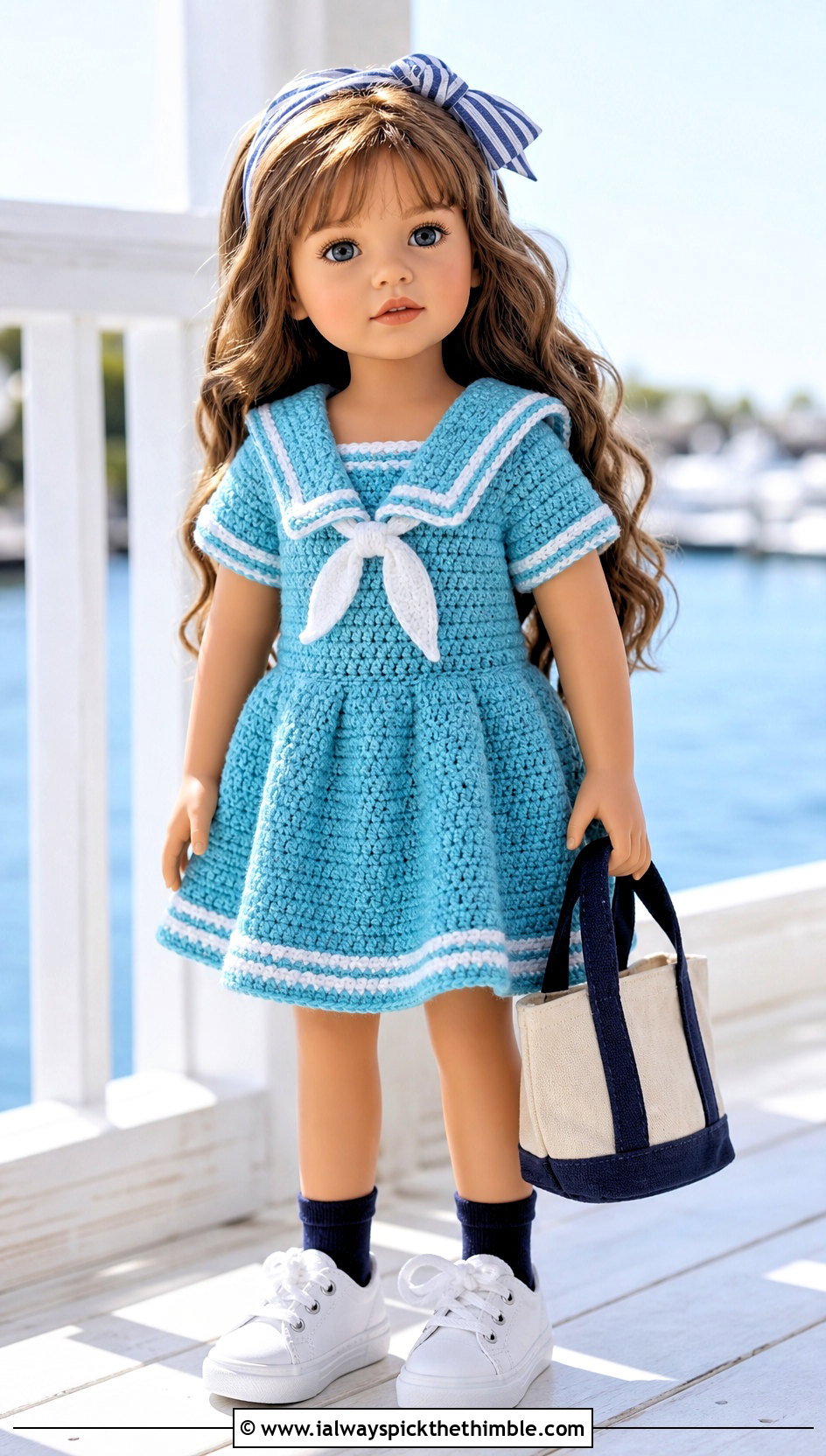 Sailor Crochet Doll Dress With White Sneakers - 25 crochet doll dress outfit ideas