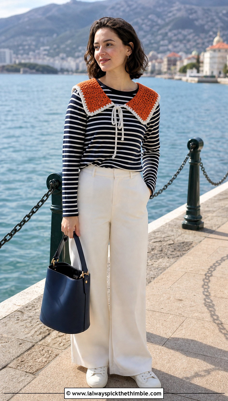 Sailor Crocheted Collar With Striped Knit Top - 15 Crocheted Collars outfit ideas