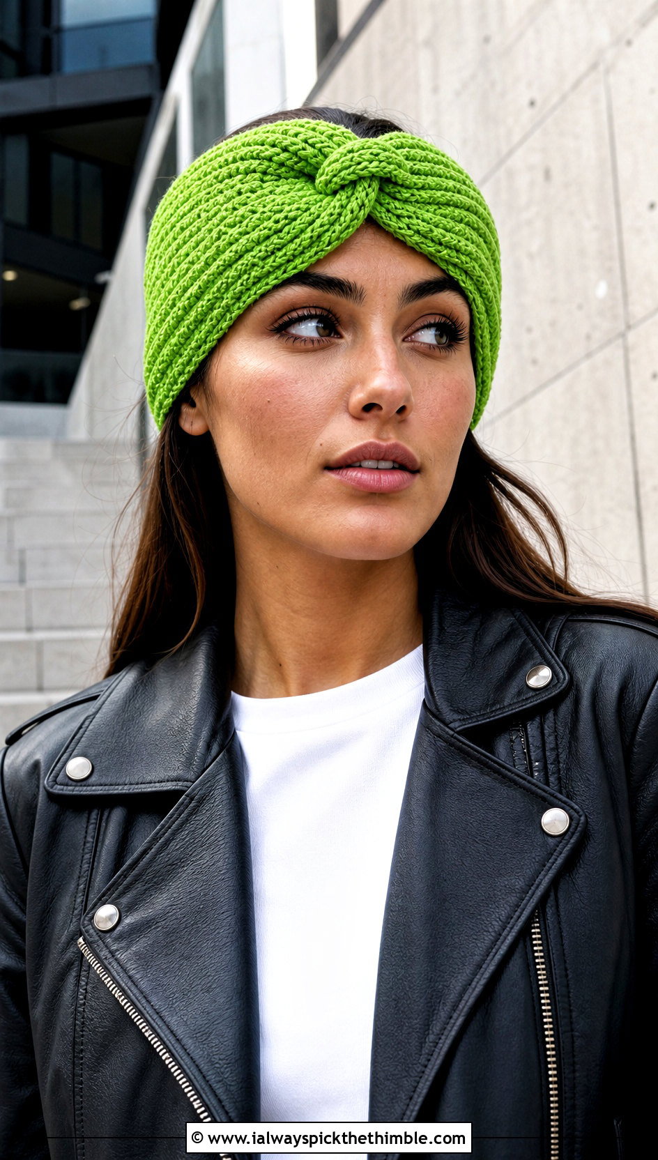 Sailor Knot Crochet Ear Warmer With Leather Jacket - 25 crochet ear warmers outfit ideas