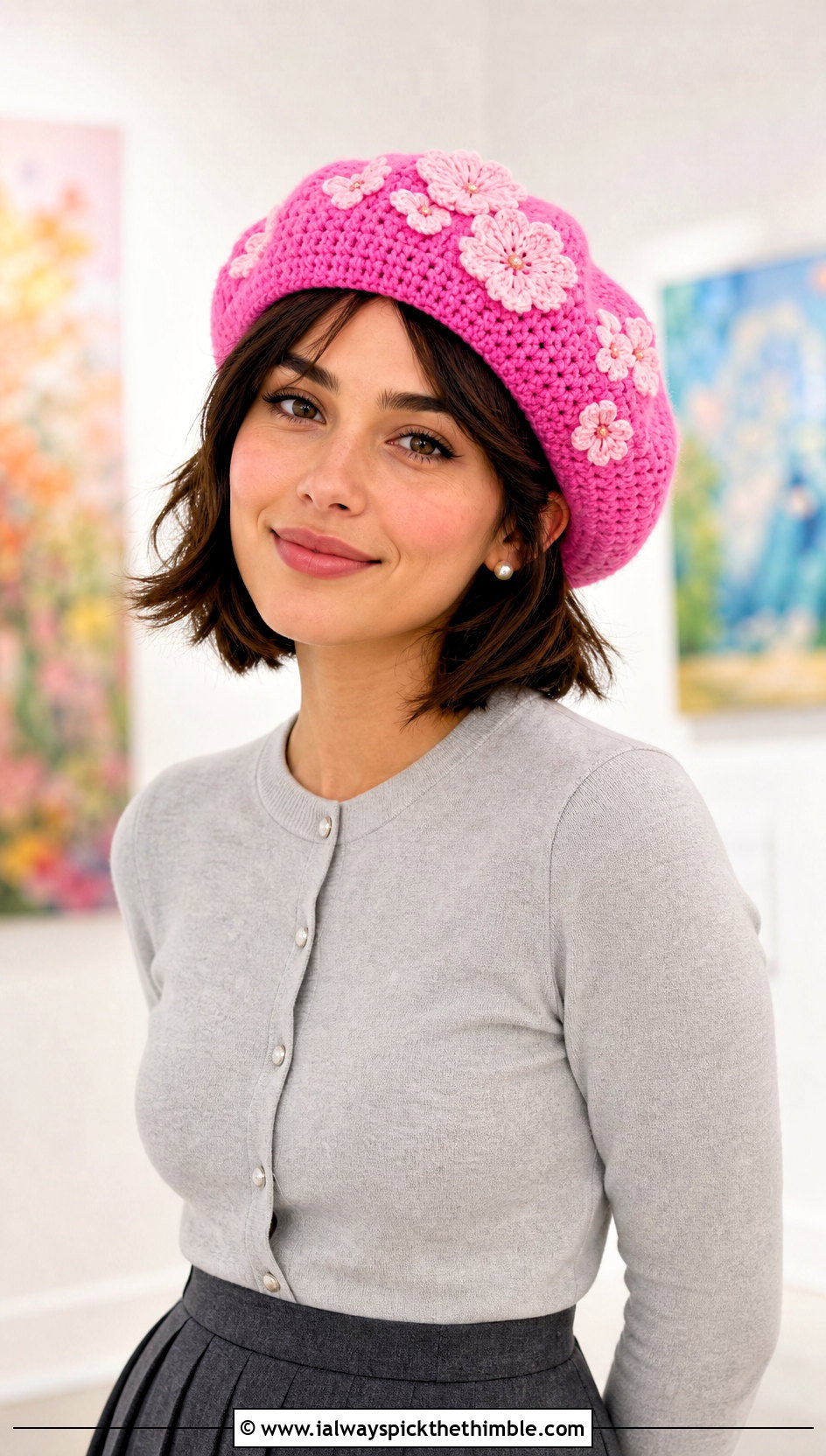 Sakura Blossom Beret With Pleated Skirt - 20 naruto crochet hat outfit ideas