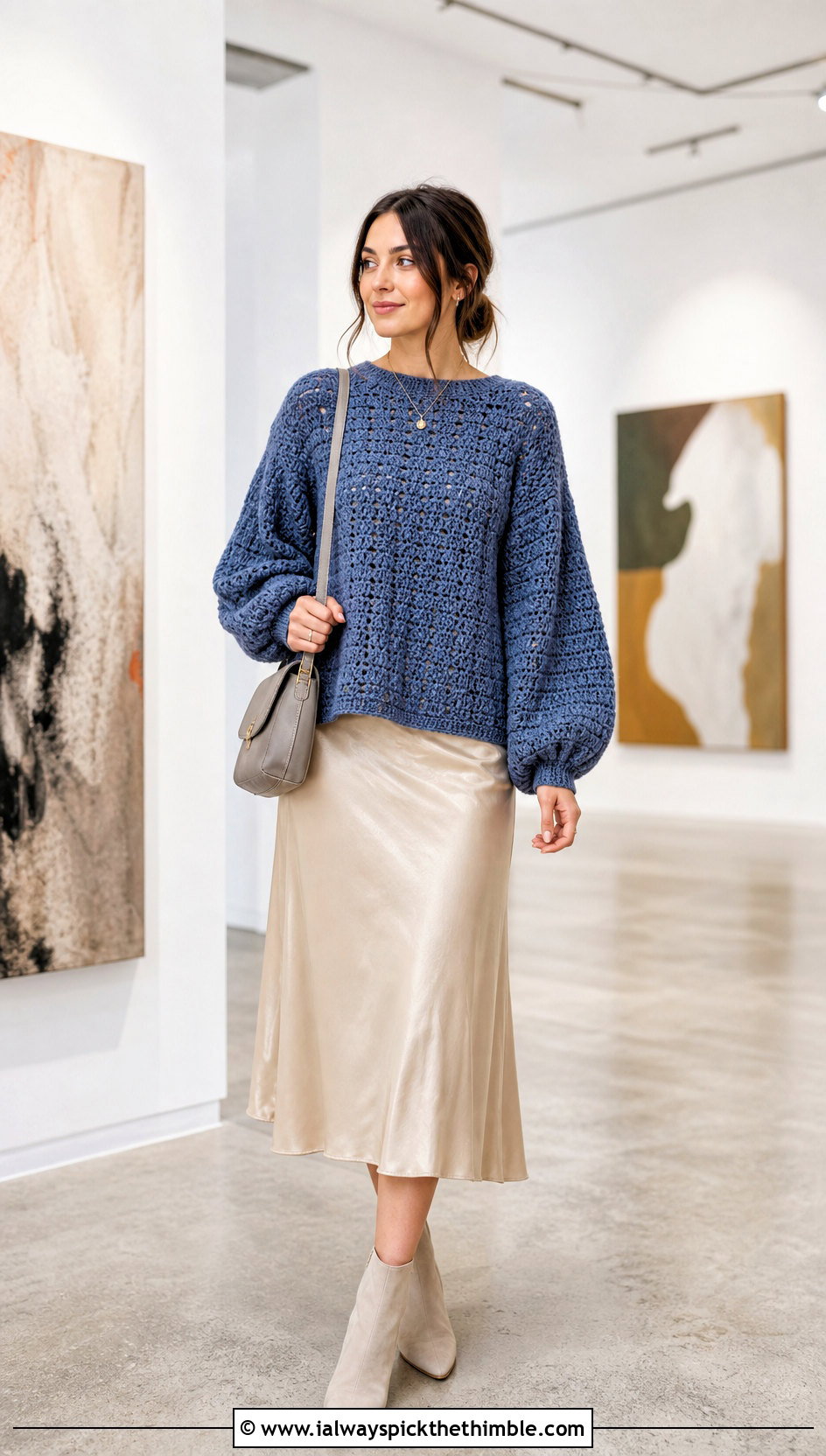 Sapphire Balloon Sleeve Crochet Sweater With Slip Dress - 15 Blue Crochet Sweater On Hanger outfit ideas