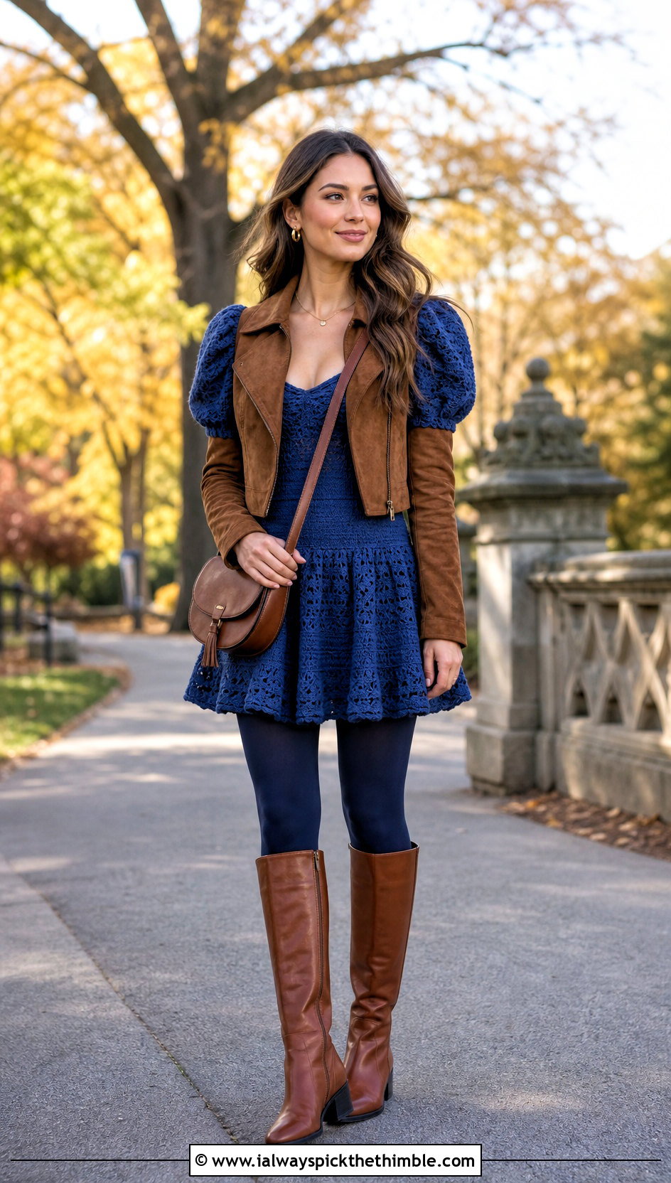 Sapphire Puff Sleeve Crochet Tutu Dress With Riding Boots - 15 blue crochet tutu dress outfit ideas