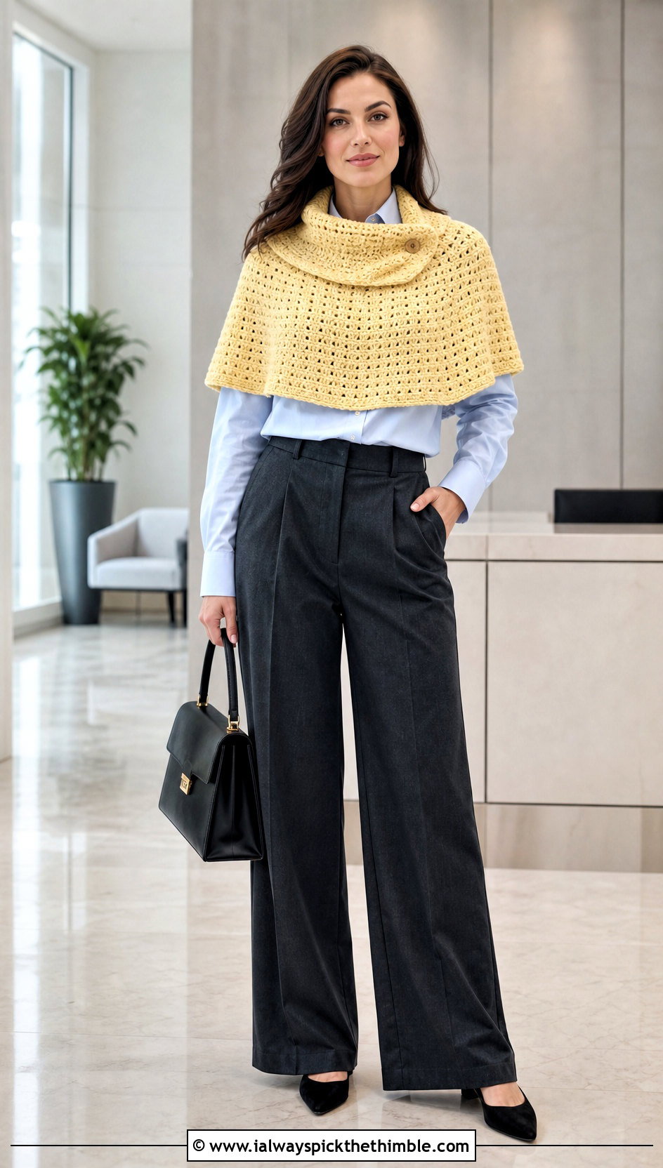 Sassenach Cowl Capelet With Wide Leg Trousers - 15 Outlander Crochet Capelet outfit ideas