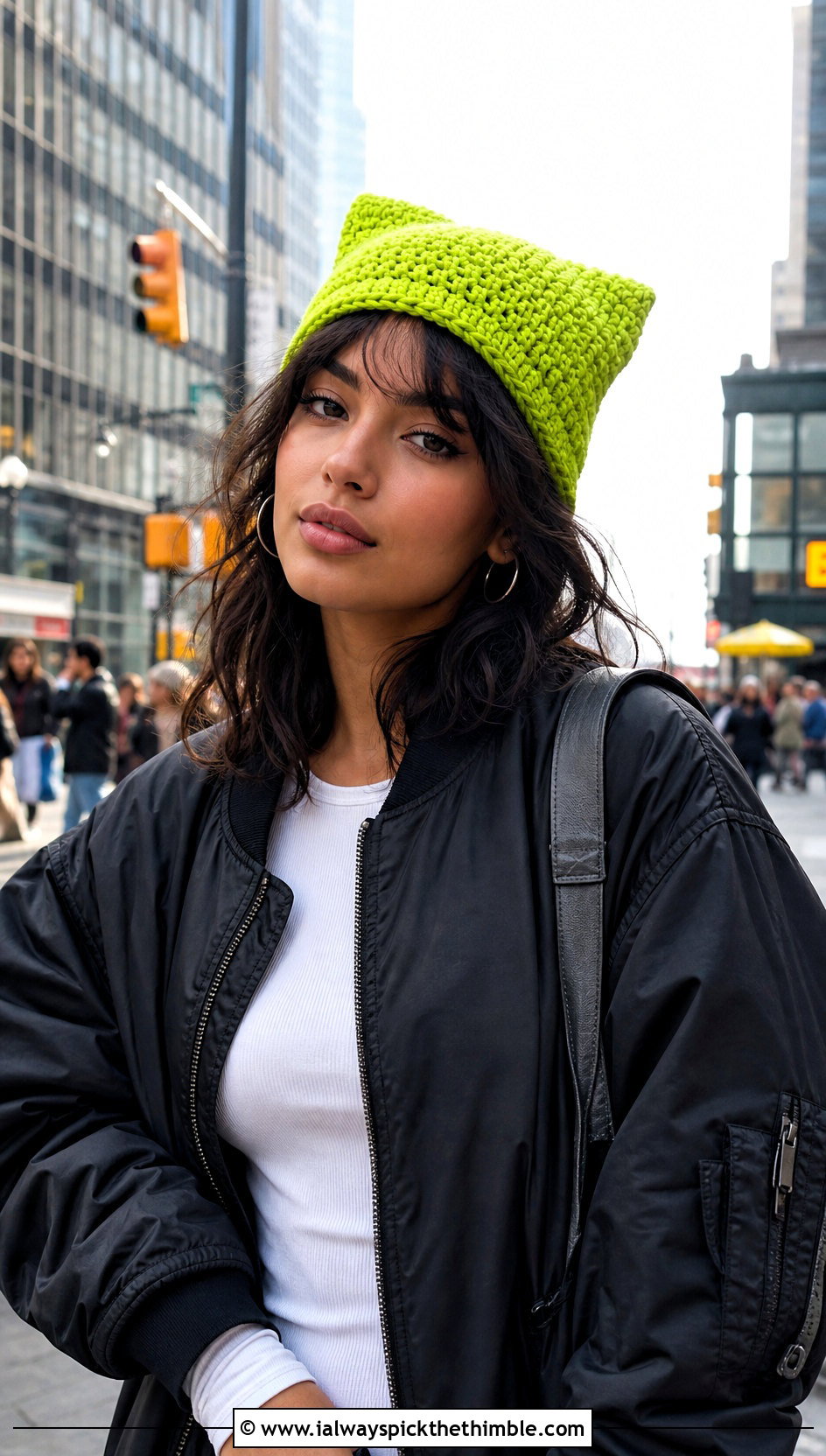 Satin Lined Cat Ear Crochet Beanie With Cargo Pants - 15 satin lined crochet hat outfit ideas
