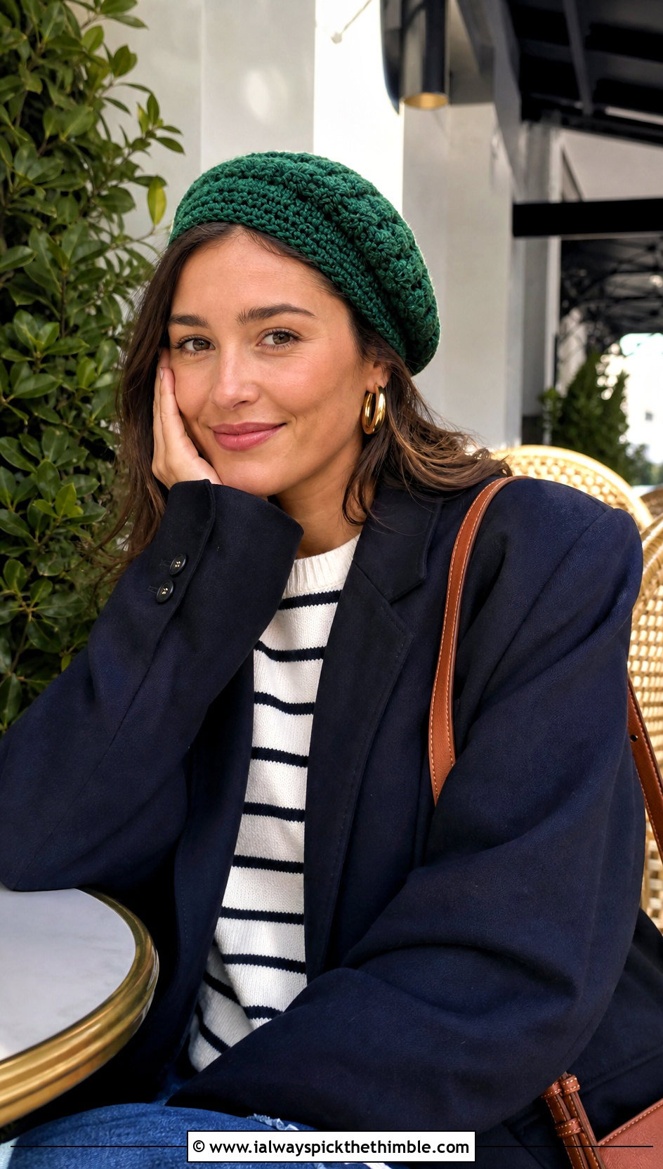 Satin Lined Crochet Beret With Blazer And Jeans - 15 satin lined crochet hat outfit ideas