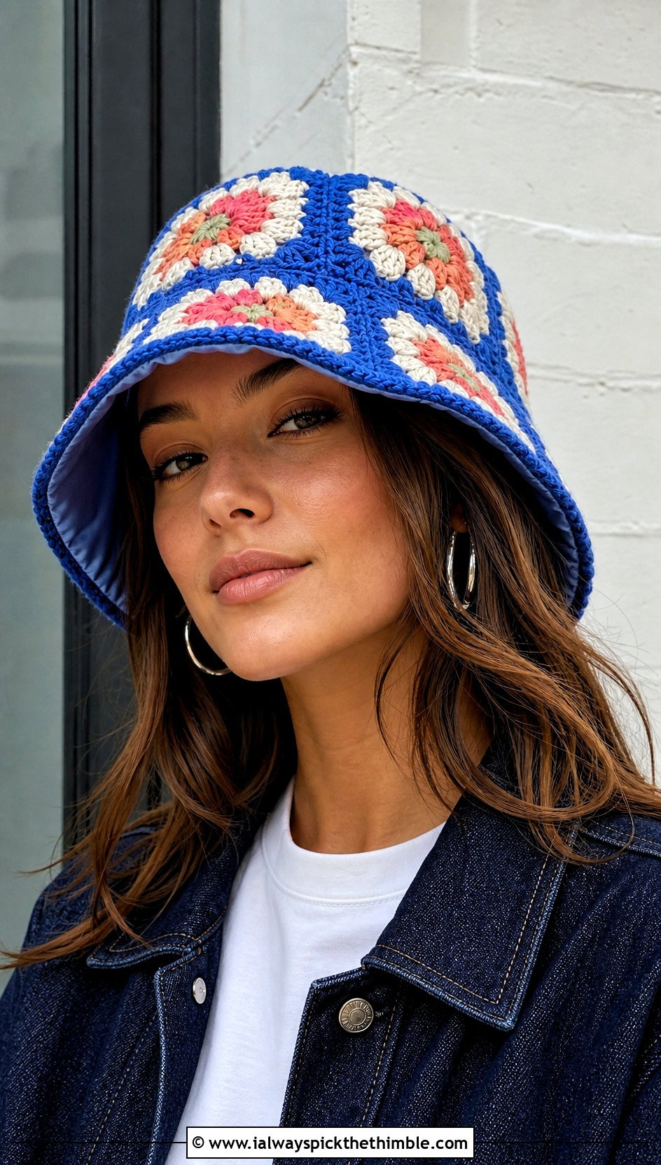 Satin Lined Granny Square Bucket Hat With Denim Outfit - 15 satin lined crochet hat outfit ideas