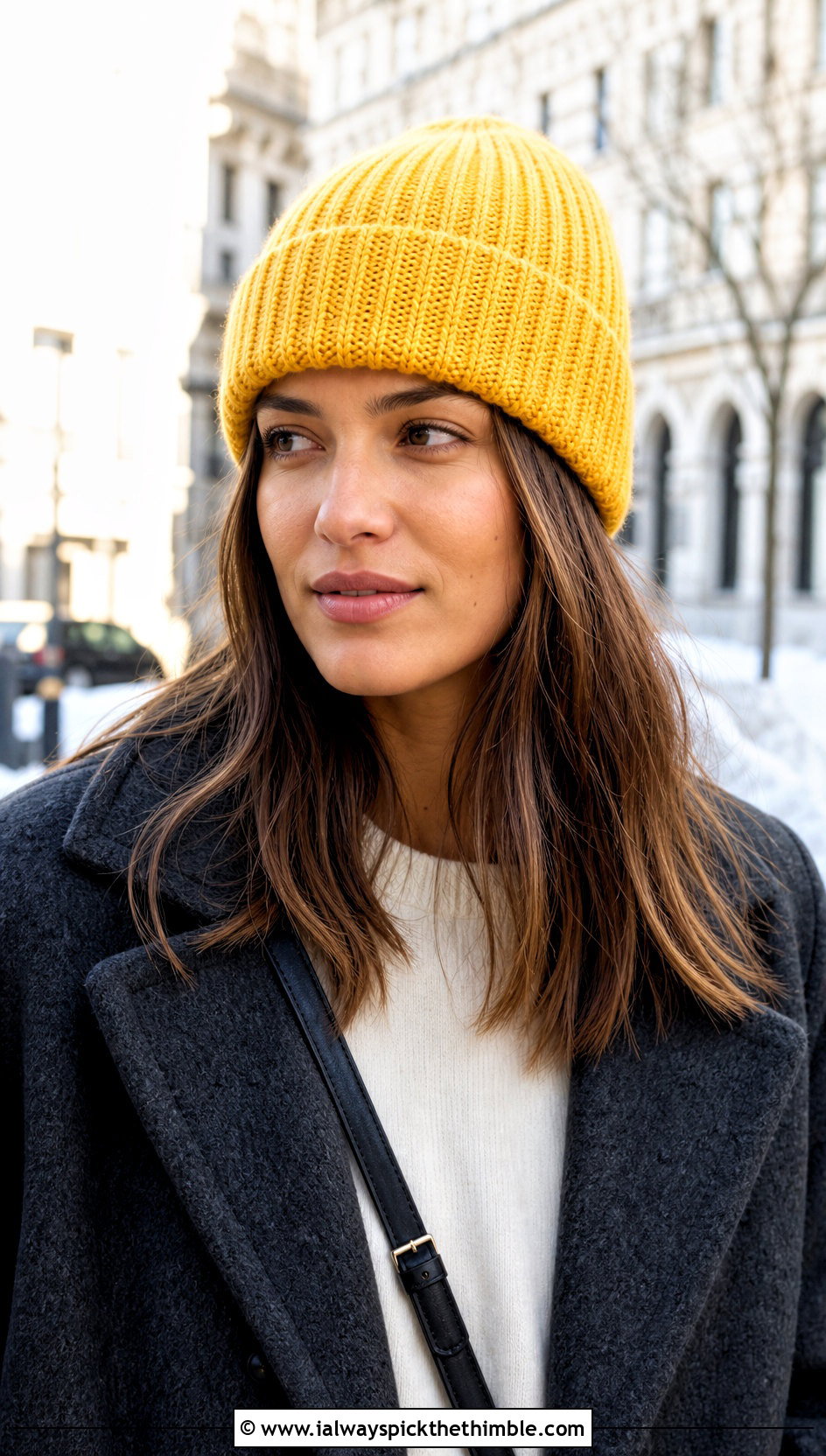 Satin Lined Ribbed Crochet Beanie With Wool Coat - 15 satin lined crochet hat outfit ideas