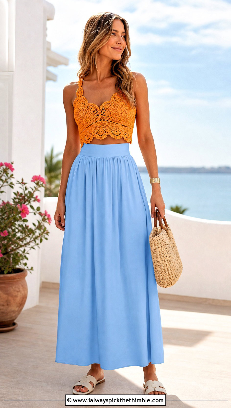 Scallop Crochet Crop Top With Maxi Skirt - 25 cute crochet tops ideas